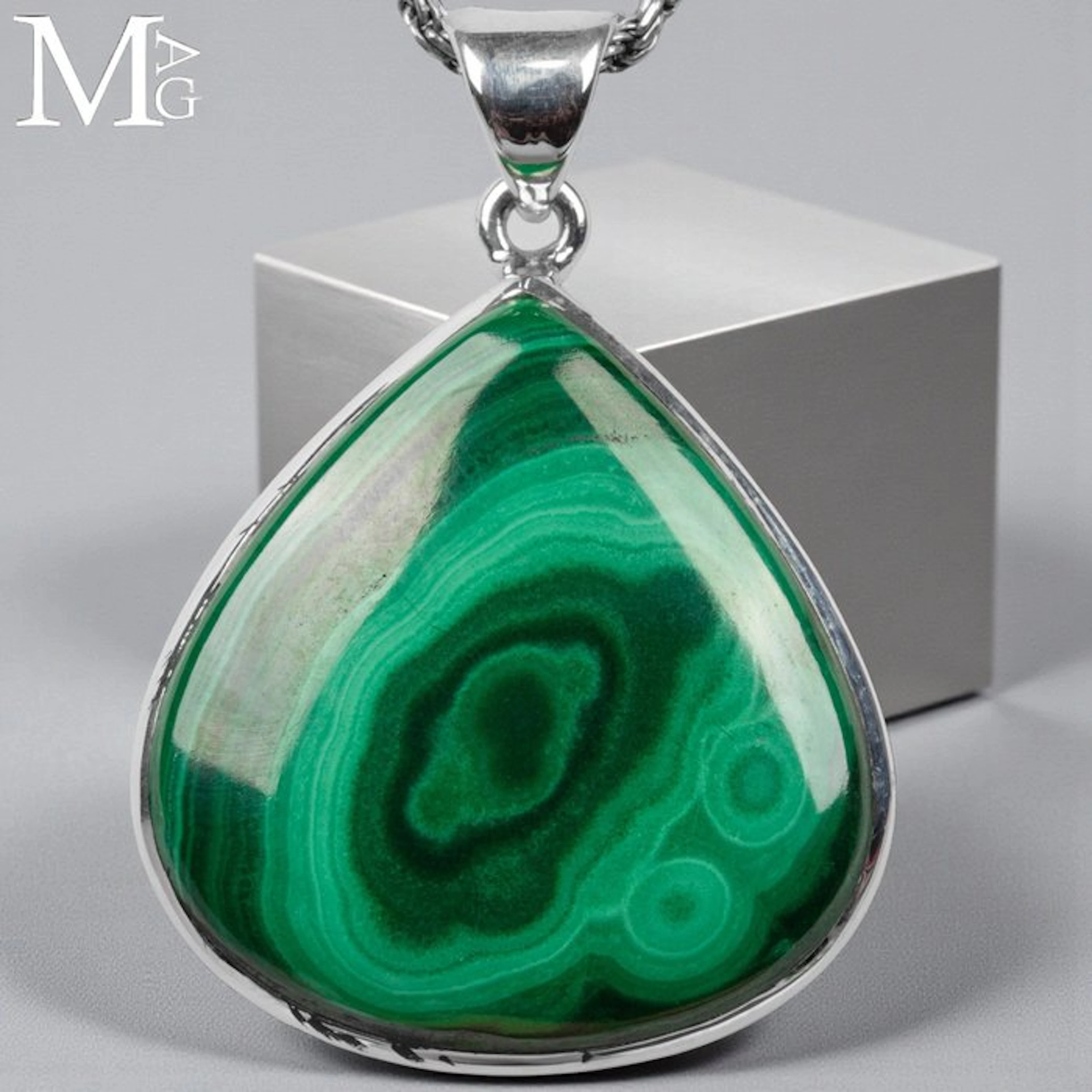 Sterling Silver Pendant with Unique Malachite Gem...