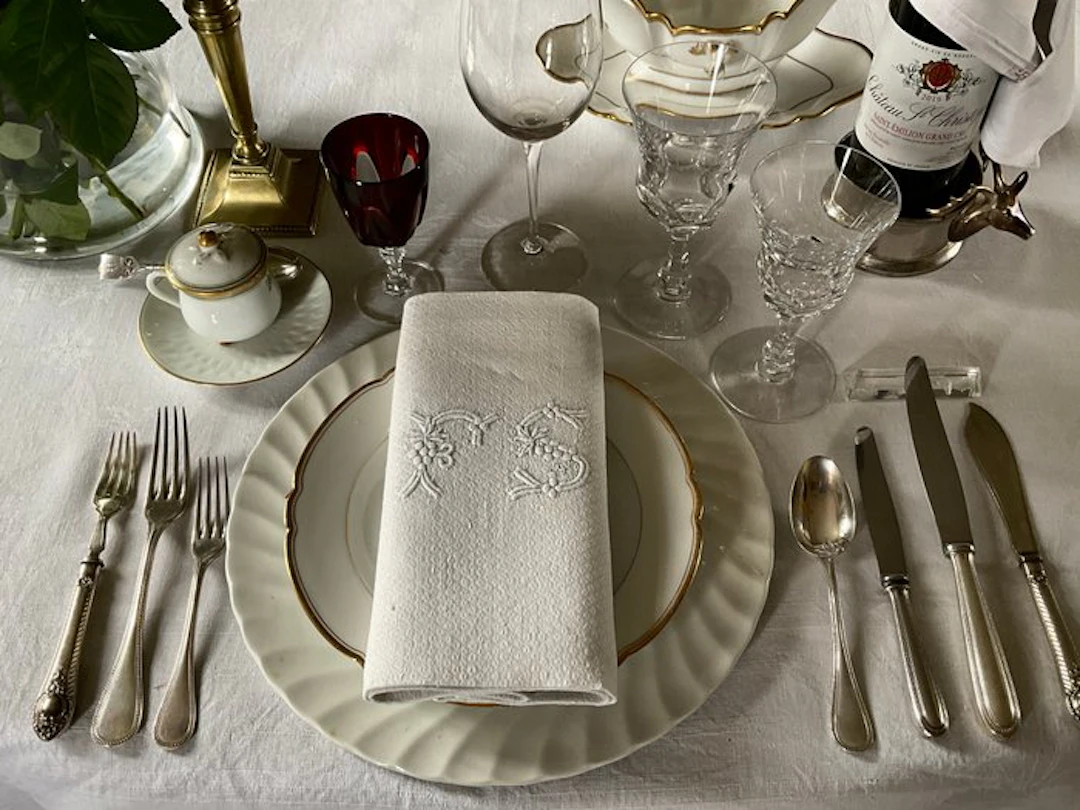 9 early XXth Century linen napkins with R.S. initials. - Napkin - 71 cm - 95 cm