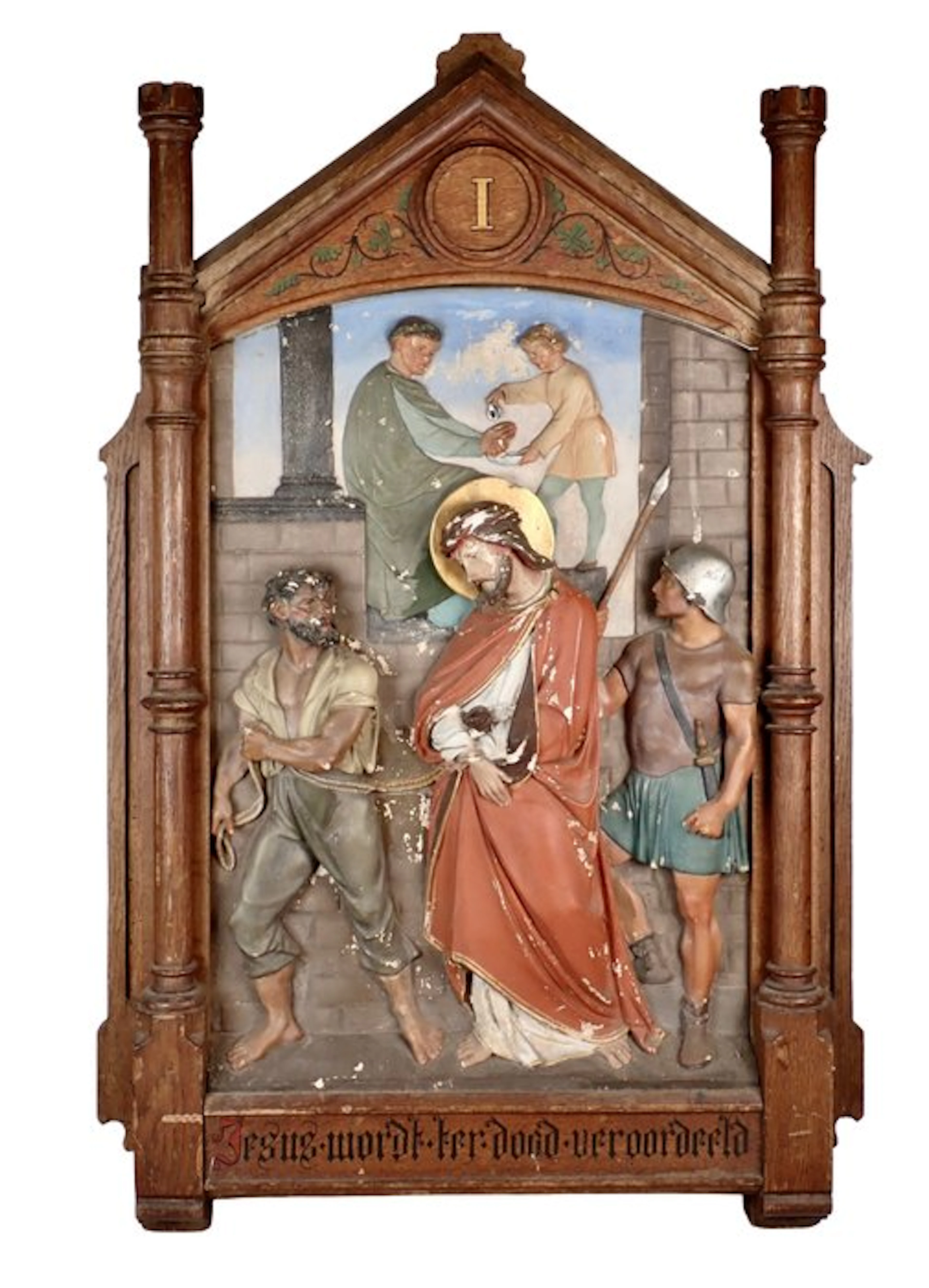 Panel - The Condemnation of Christ - 77 cm - Wood, Plaster