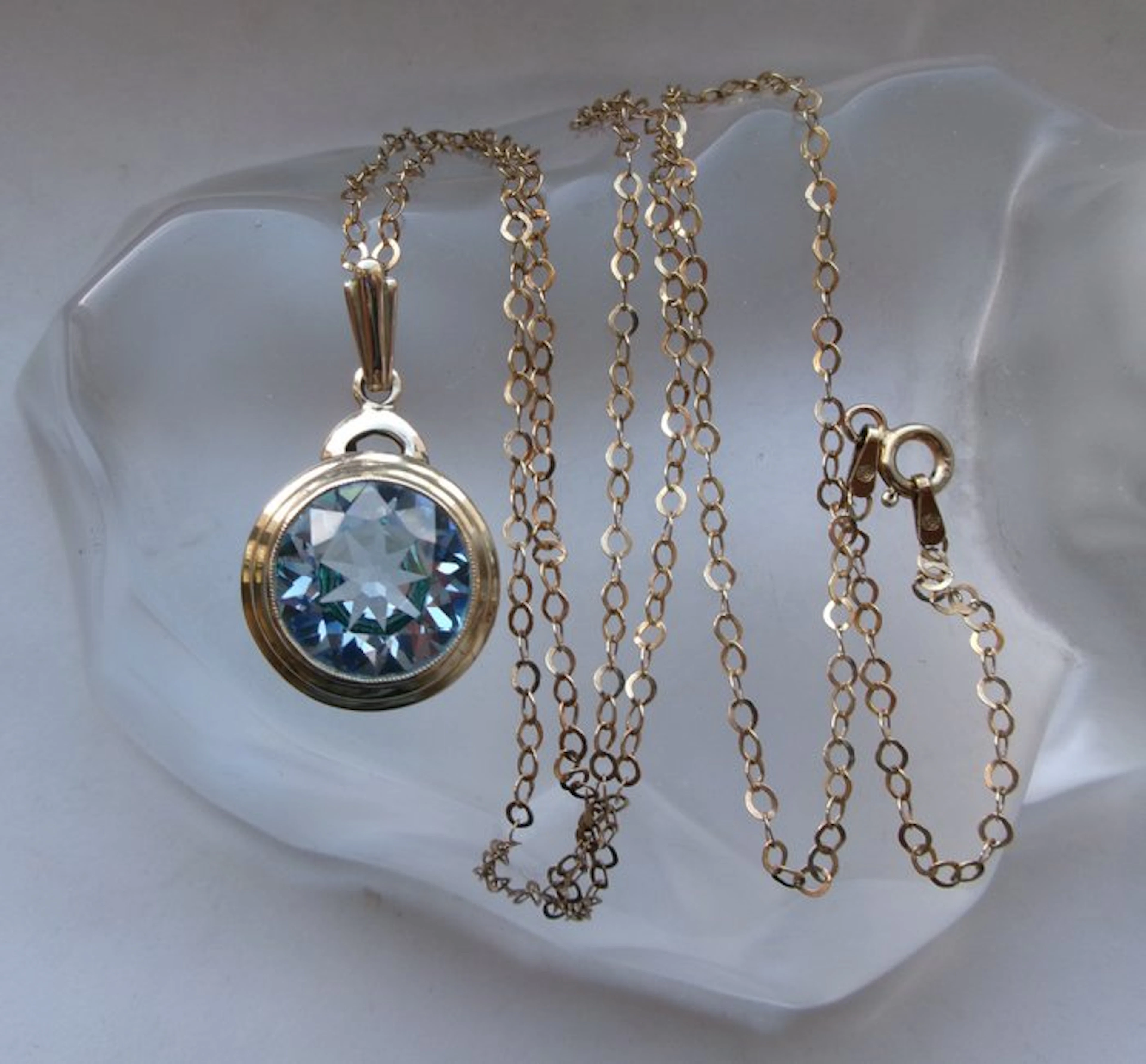 Silver, Topaz - Necklace with pendant - Art Deco