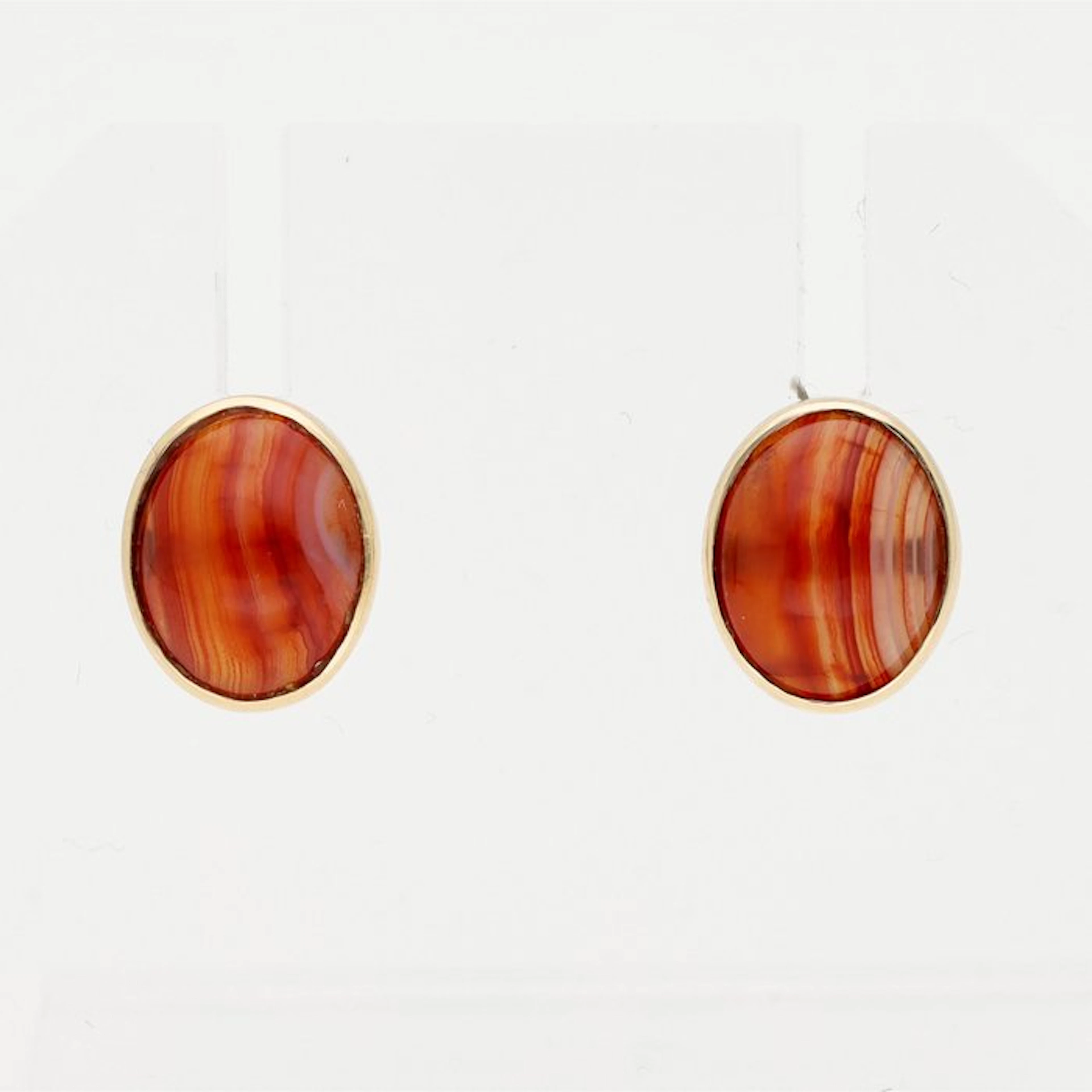 No reserve price - Stud earrings - 14 kt. Yellow gold - agate
