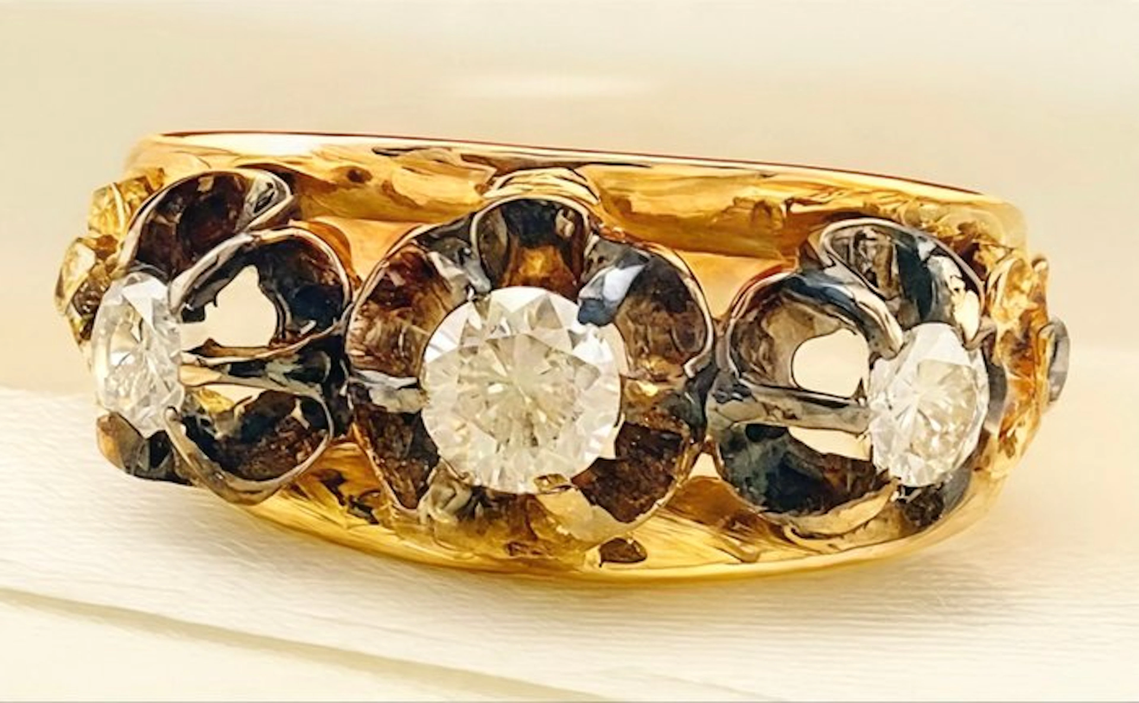 No reserve price - Ring - 9 kt. Yellow gold, Silver Diamond (Natural)