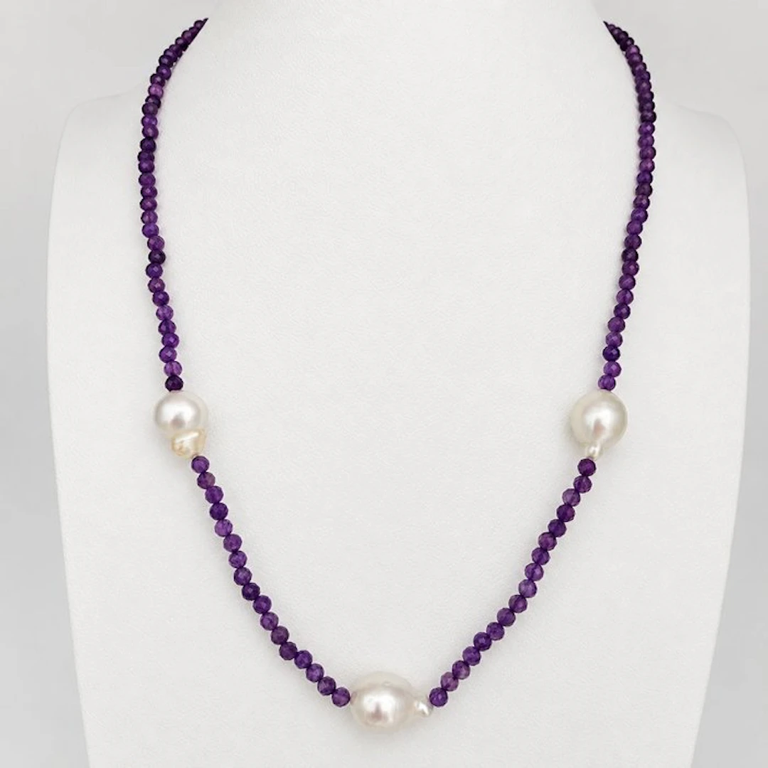 No reserve price - Necklace - 18 kt. Yellow gold Pearl - Amethyst - South Sea