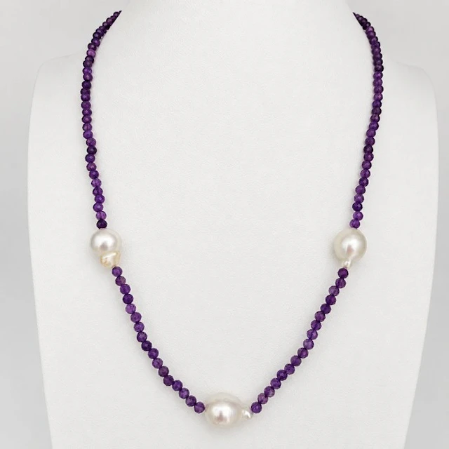 No reserve price - Necklace - 18 kt. Yellow gold Pearl - Amethyst - South Sea