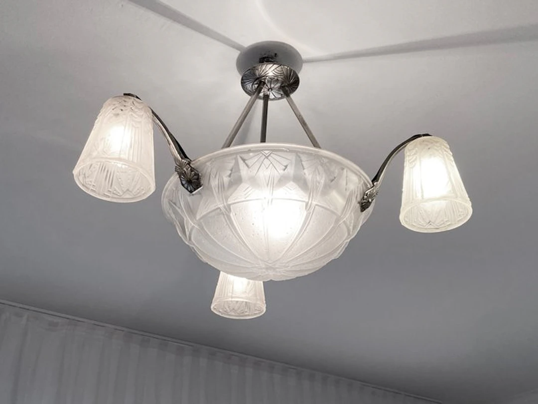Muller Freres Luneville - Chandelier - Nickel-plated bronze / brass - Art Deco