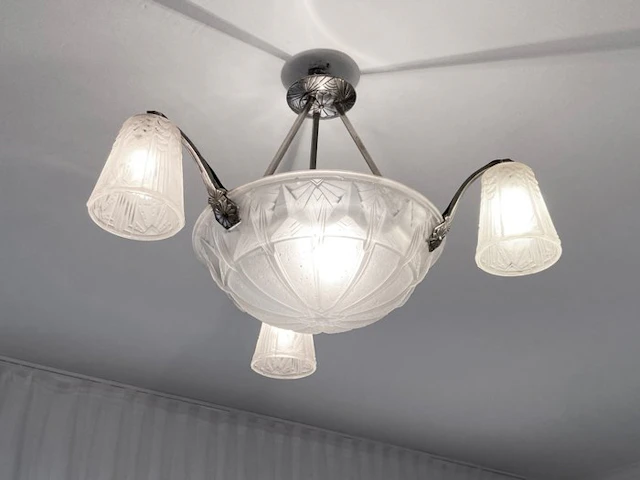 Muller Freres Luneville - Chandelier - Nickel-plated bronze / brass - Art Deco