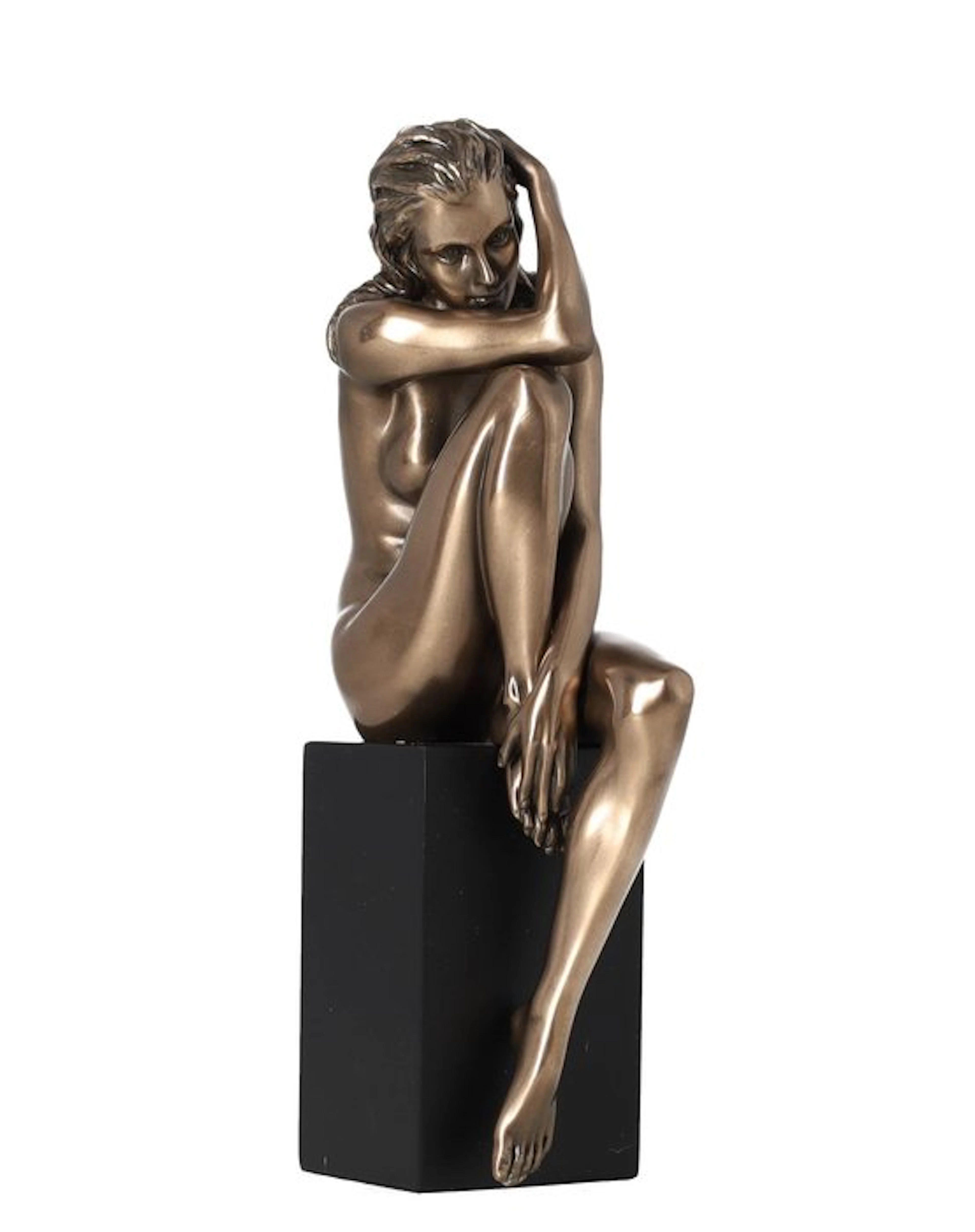 Figurine - Zittende vrouw op sokkel, bronskleurig - Resin