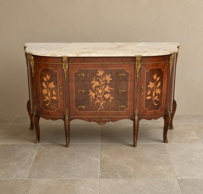 Commode - Marble, Wood, Bronze - Louis XV, Transition Style Commode