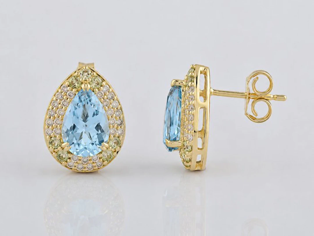 Earrings - 14 kt. Yellow gold - 3.47ct. tw. Mixed gemstones - Diamond