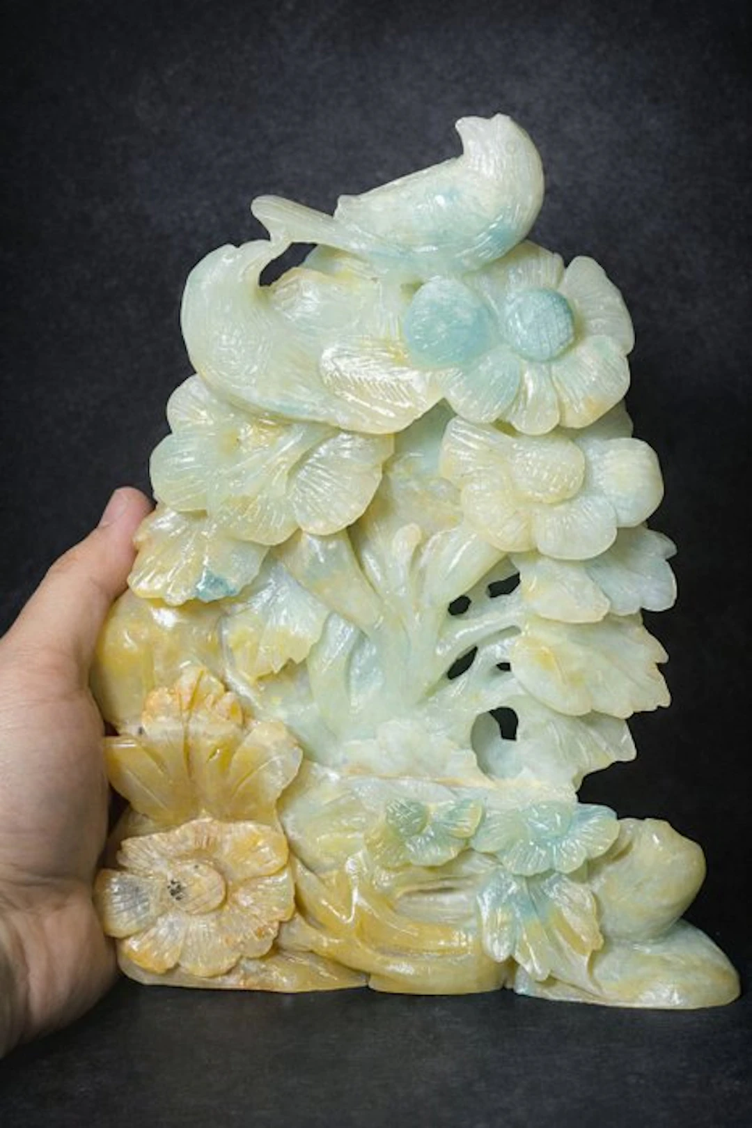 Handmade Amazonite Flower & Bird Carving – Pastel...