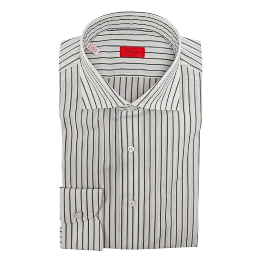 ISAIA NAPOLI - 16 - 41 - "Mix" Dress Shirt White Striped...