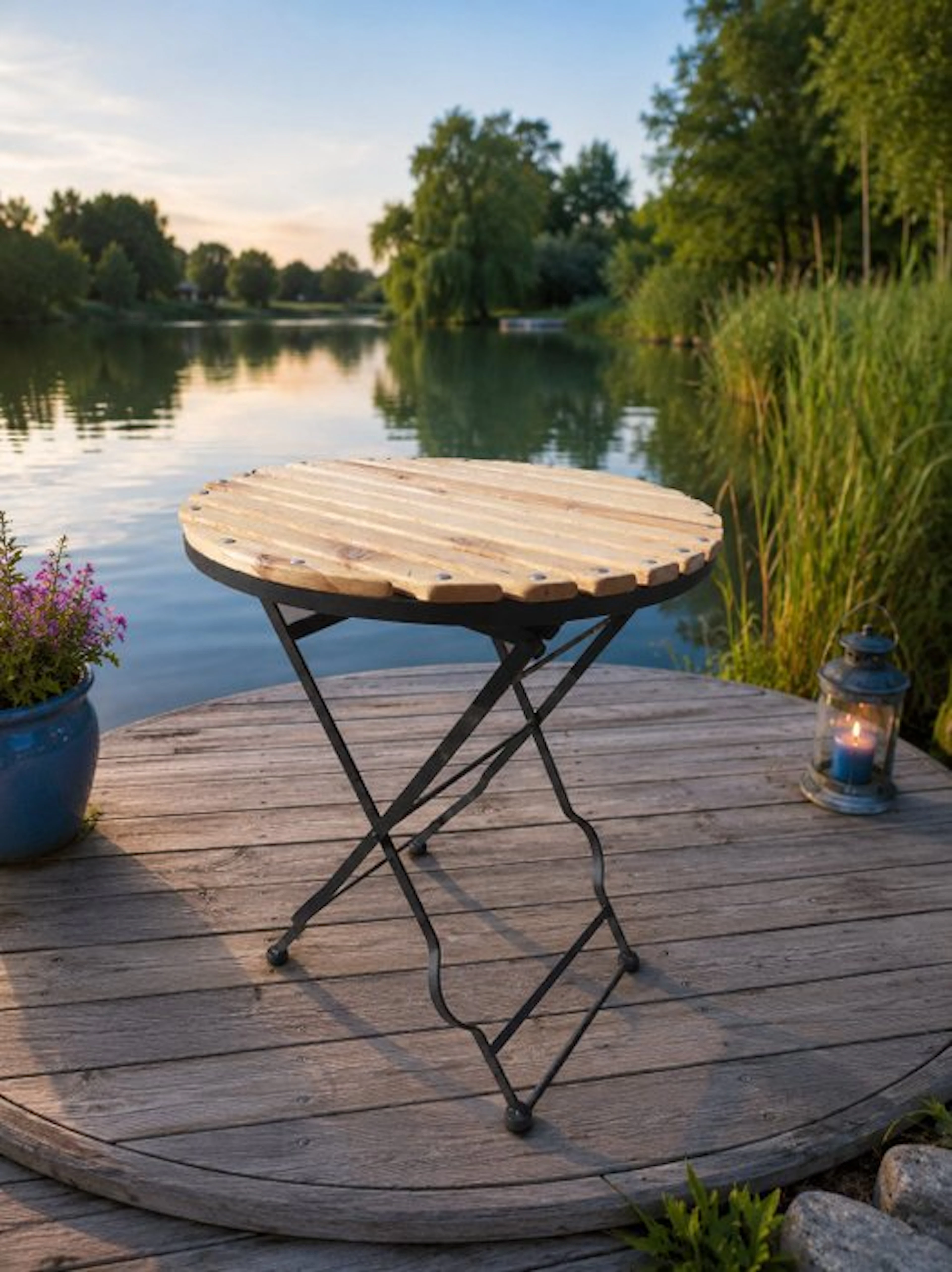 Carving, zware ronde bistrotafel - 75 cm - wood and metal - 2010