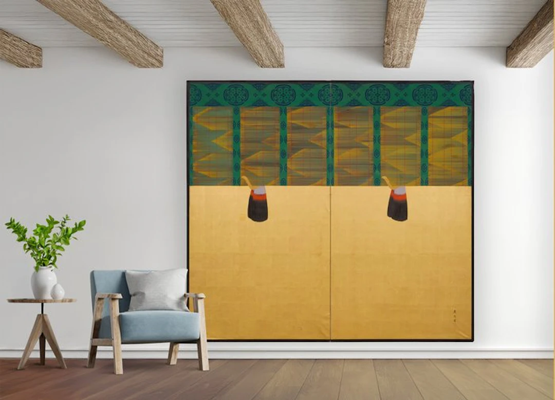 Folding screen with ceremonial court blinds - Paper