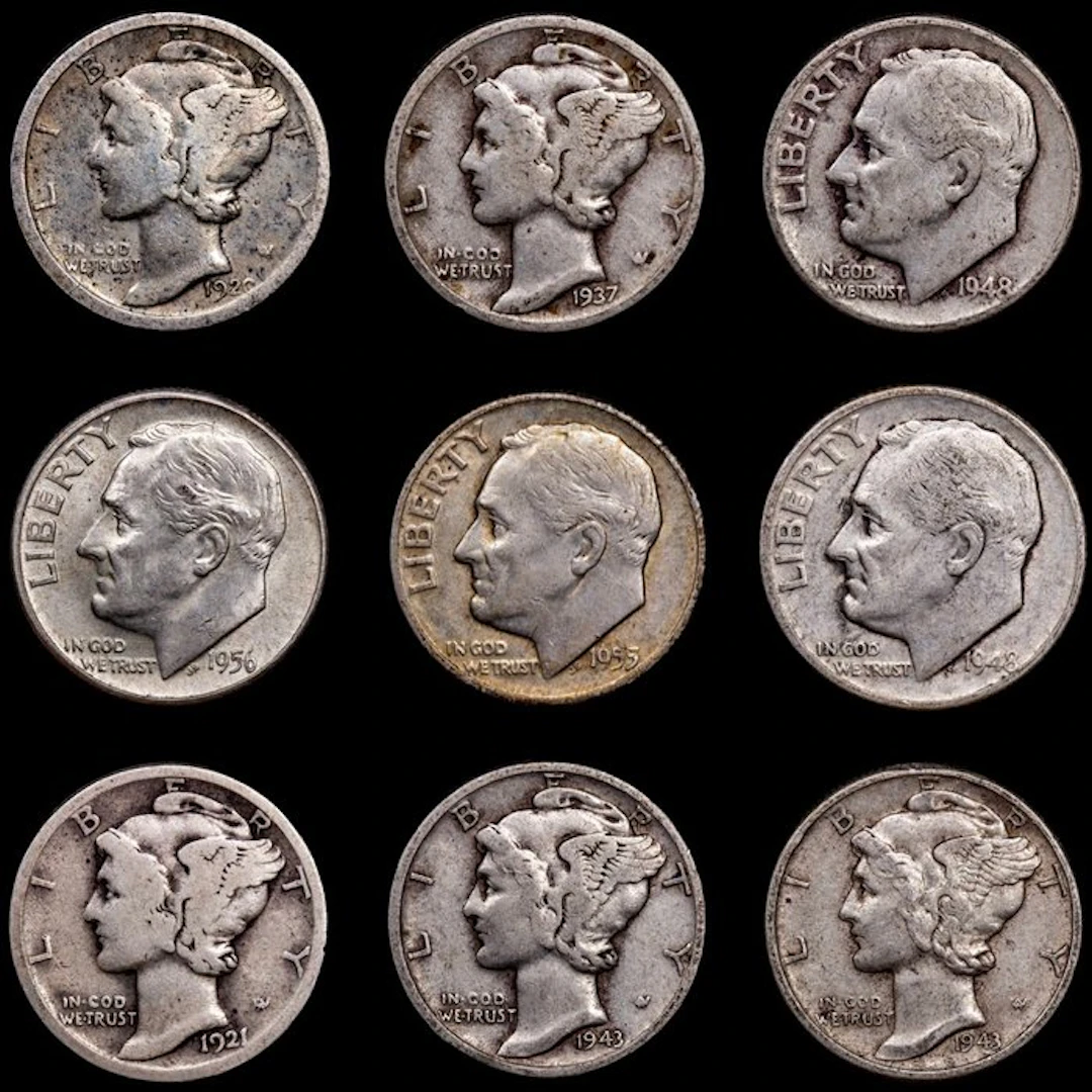 United States. One Dime 1920 -1956 / 9 Monedas (No reserve price)
