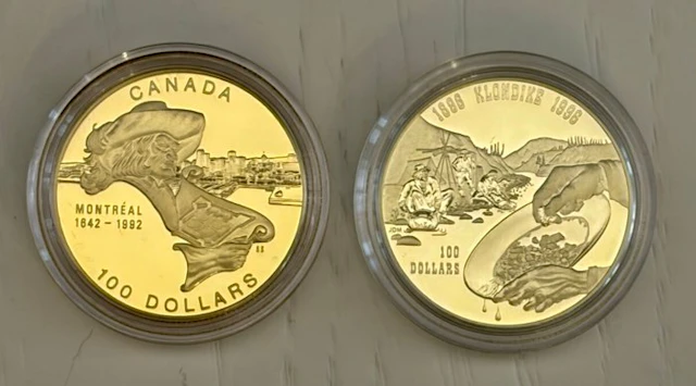 Canada. Elizabeth II. 100 Dollars 1992/1996, 2 × Gold Proof Coins, Box & COA