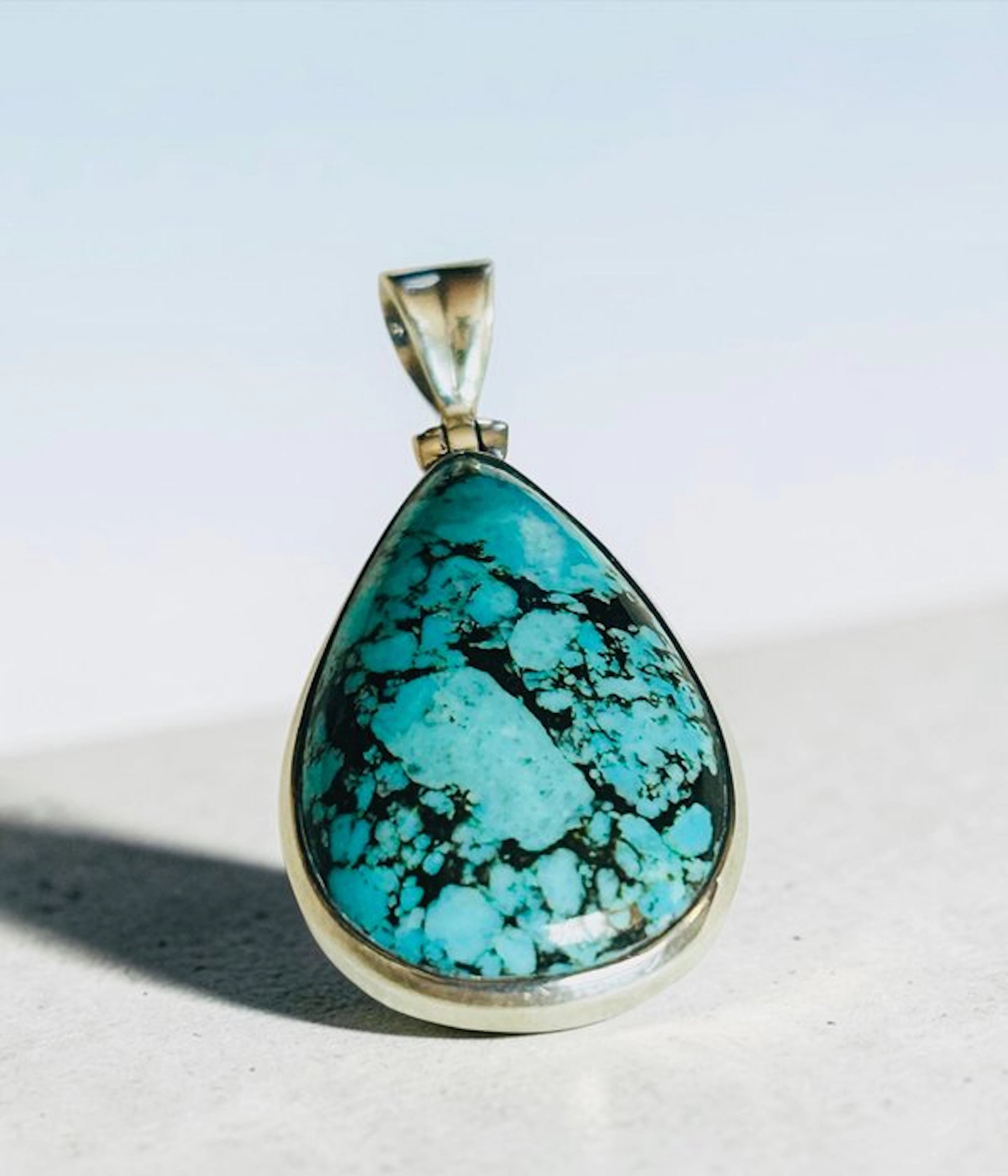 Turquoise 925 Silver Pendant - Height: 3.6 cm - Width: 2.7 cm- 10.66 g - (1)