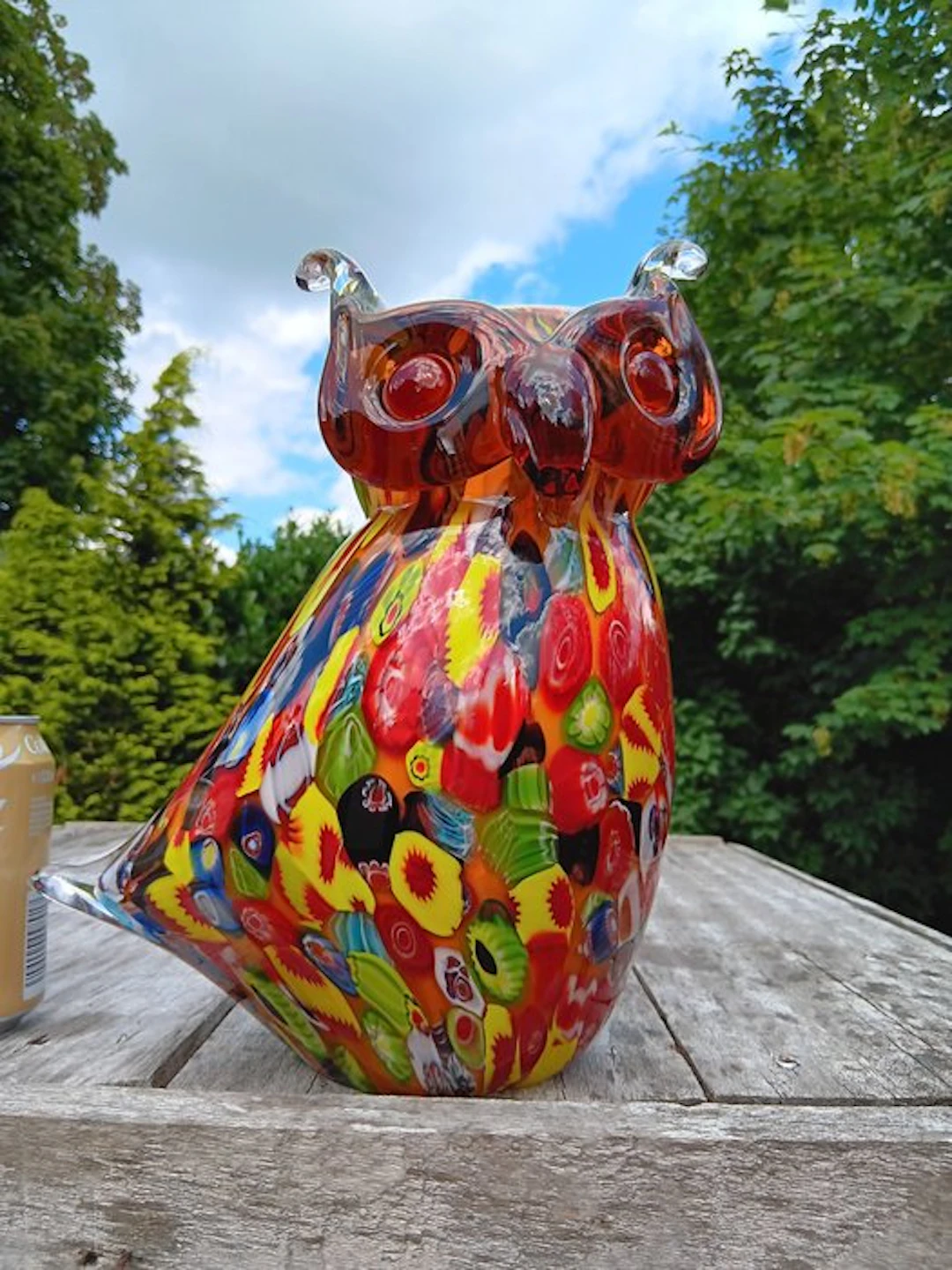 Sculpture, kleurijke uil in murano stijl - 29 cm - solid glass