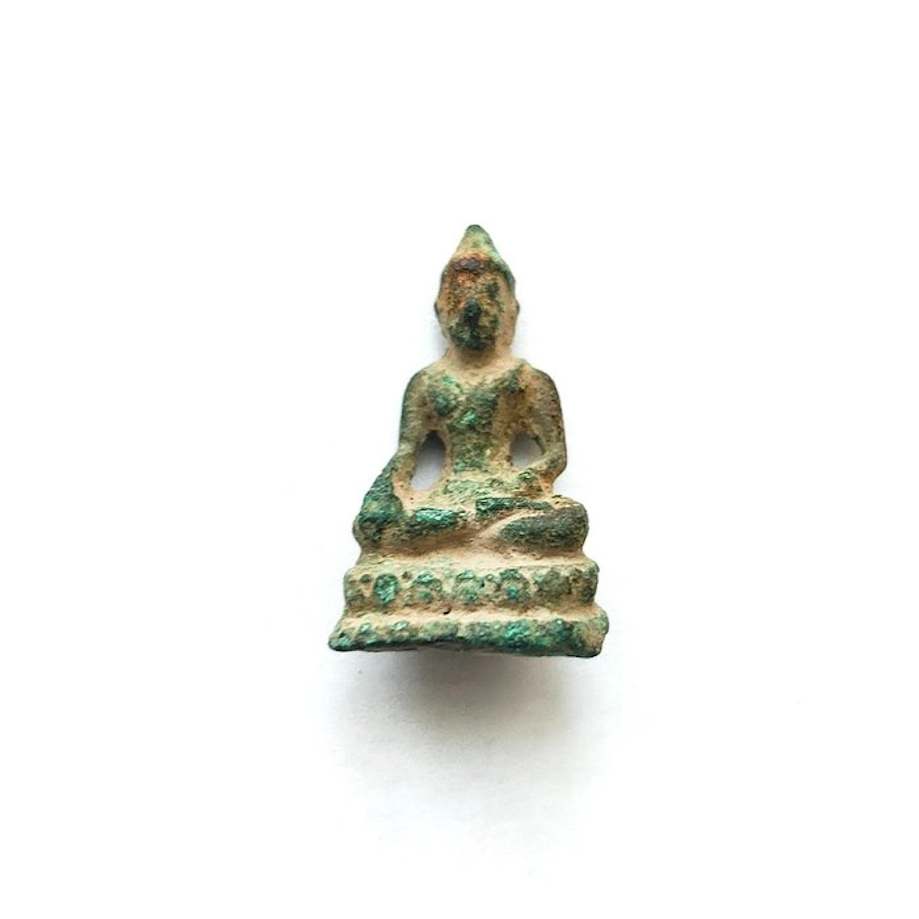 Ancient Indochinese Bronze XS Sitting Buddha Bead Talisman - 26 mm