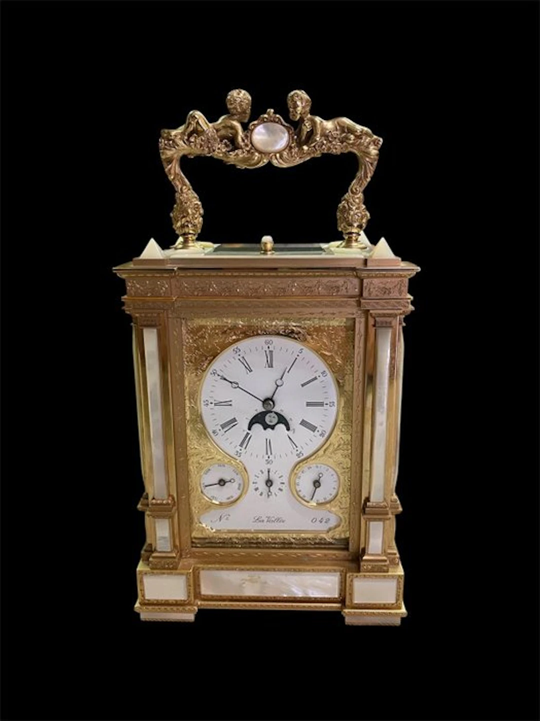 Officer's travel clock - La Vallée - Brass, Glass, mother-of-pearl - 1980-1990