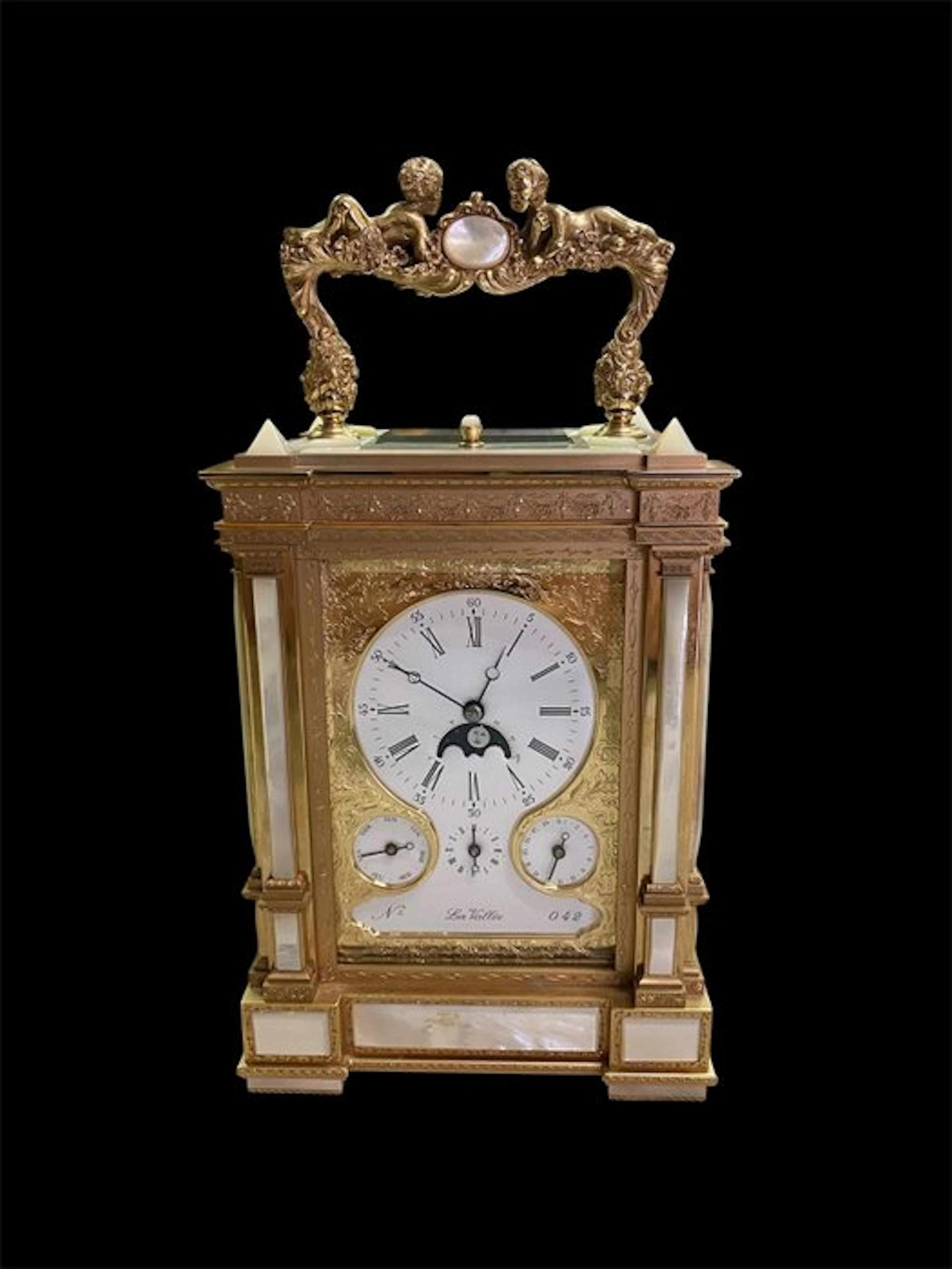 Officer's travel clock - La Vallée - Brass, Glass, mother-of-pearl - 1980-1990