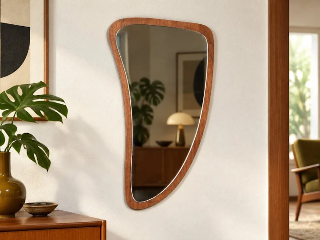 Vintage asymmetrische wandspiegel – organische vorm en...