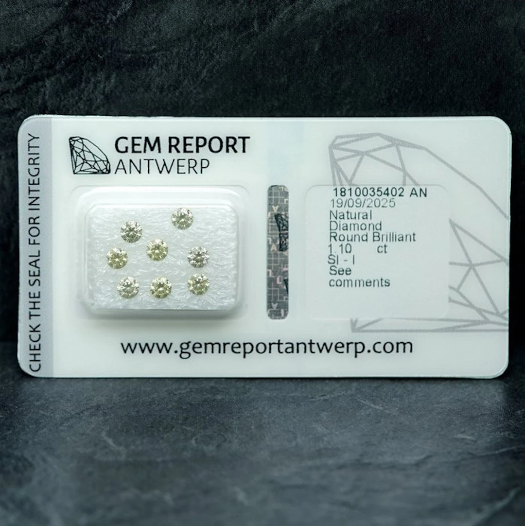 8 pcs Diamond (Natural) - 1.10 ct - Round - SI1, I1 - Gem Report Antwerp (GRA)