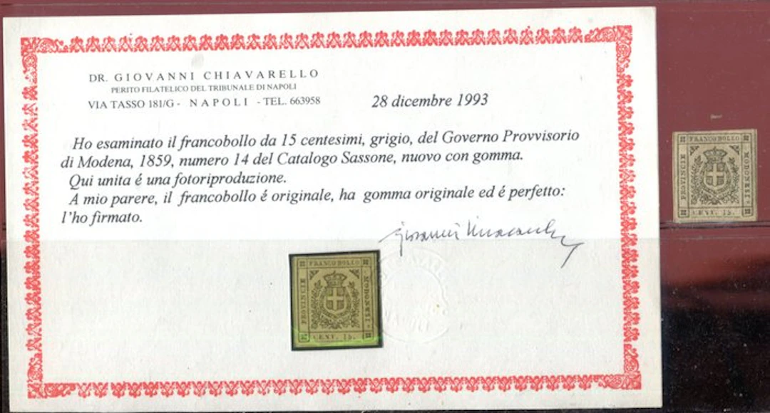 Italian Ancient States - Modena 1859 - Provisional Government 15 centesimi Gray
