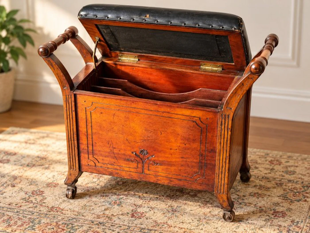 Stool - Oak - Art Nouveau piano stool.