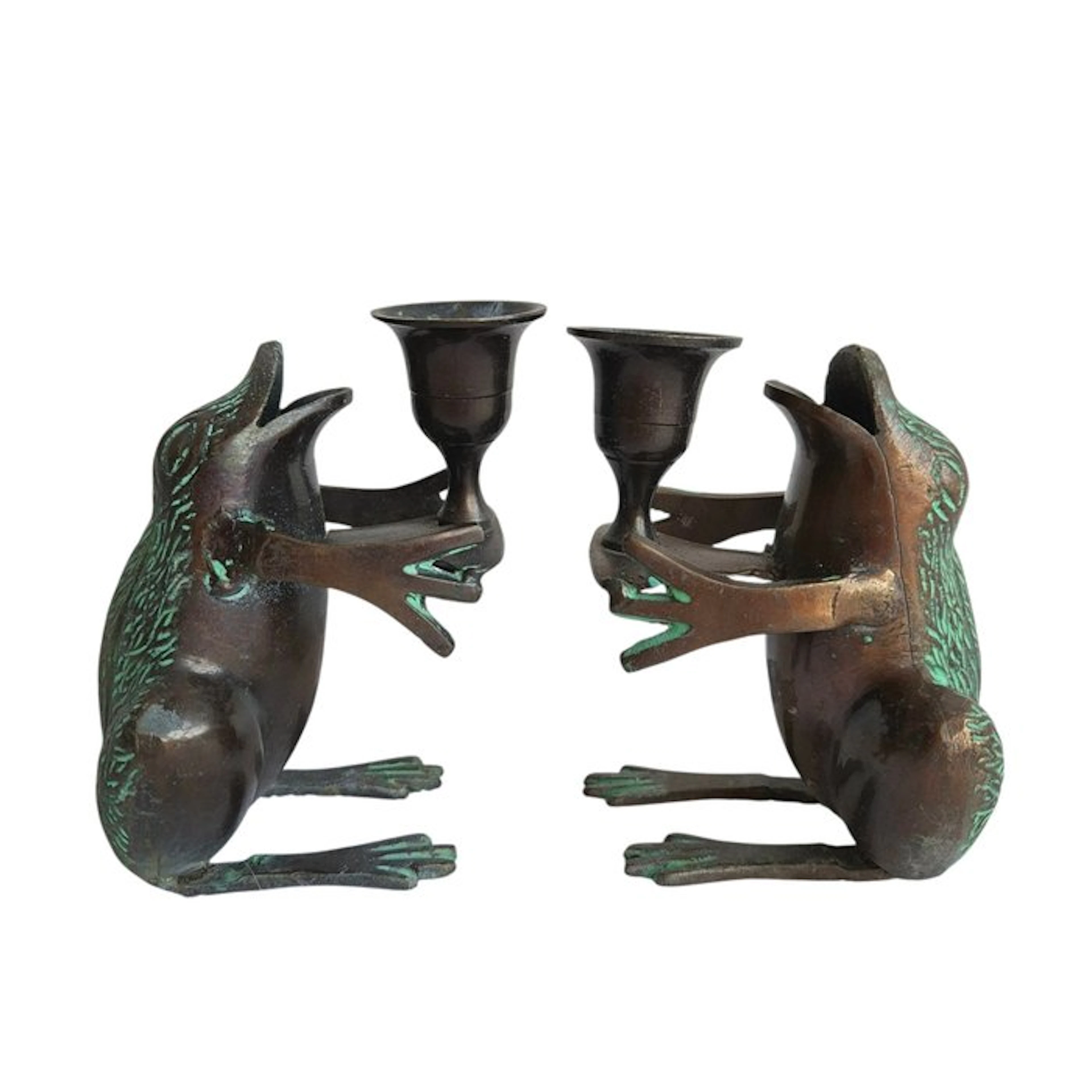 Candleholder (2) - Patinated bronze - Frog