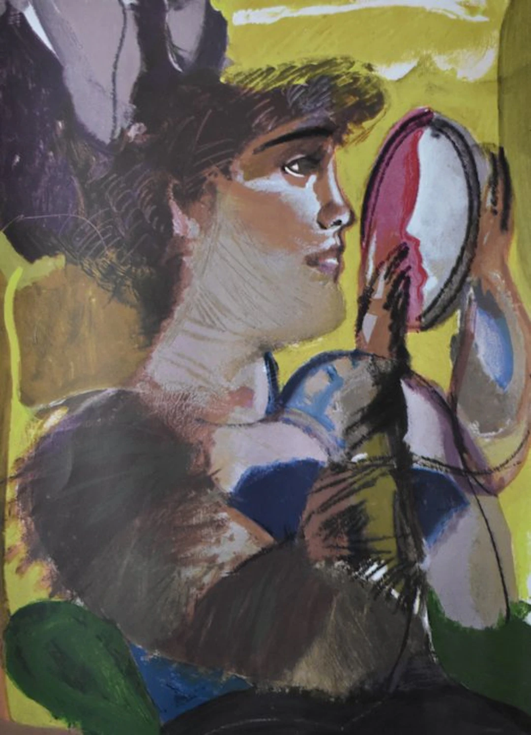 Dimitris Mytaras (1934-2017) - Donna allo specchio. Grande serigrafia.