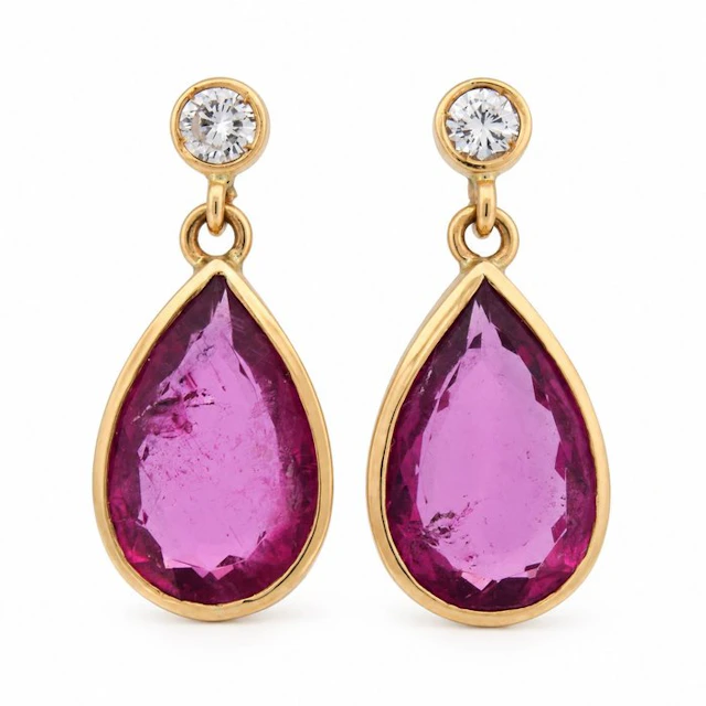 Earrings - 18 kt. Yellow gold - 13.80ct. tw. Tourmaline - Diamond