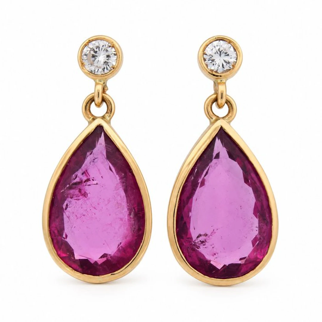 Earrings - 18 kt. Yellow gold - 13.80ct. tw. Tourmaline - Diamond