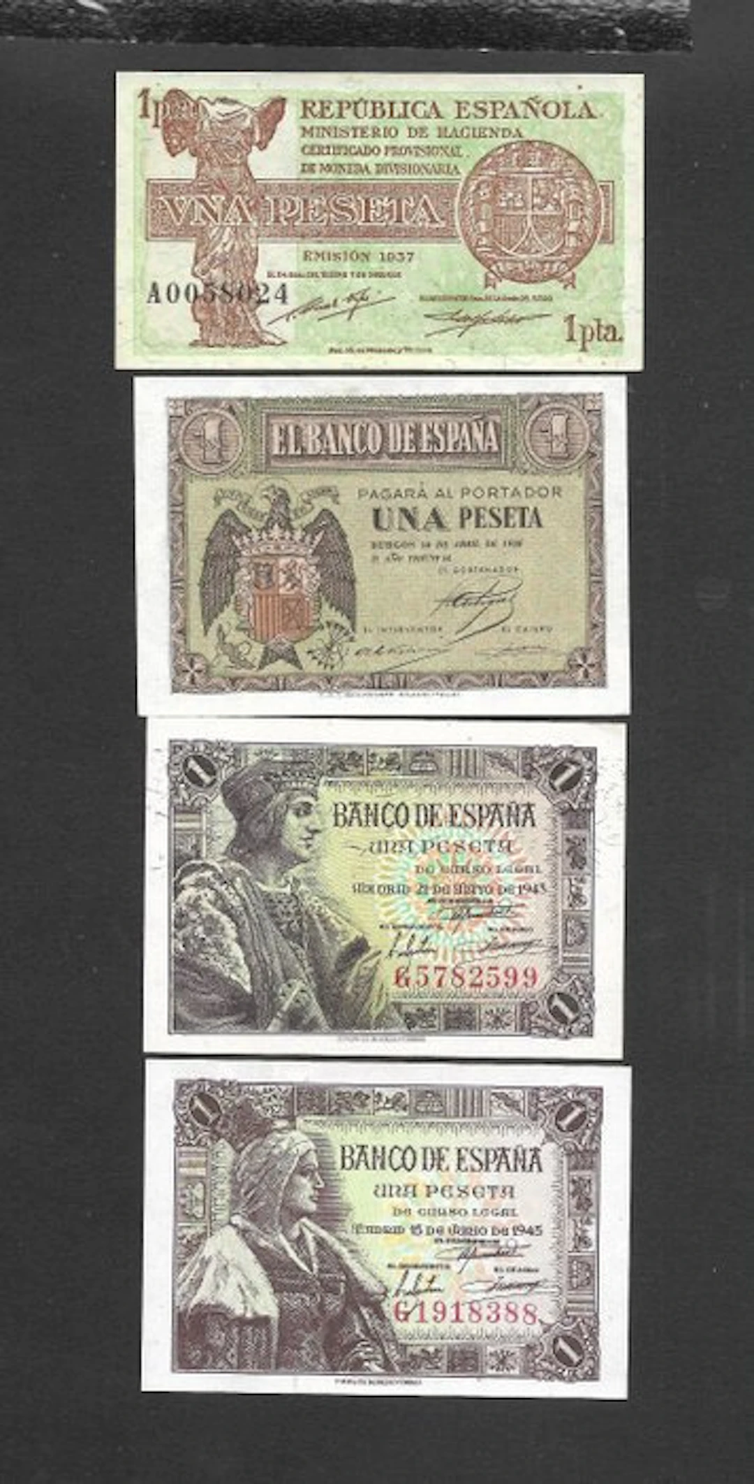 Spain. - 4 x 1 Pesetas - various dates (No reserve price)