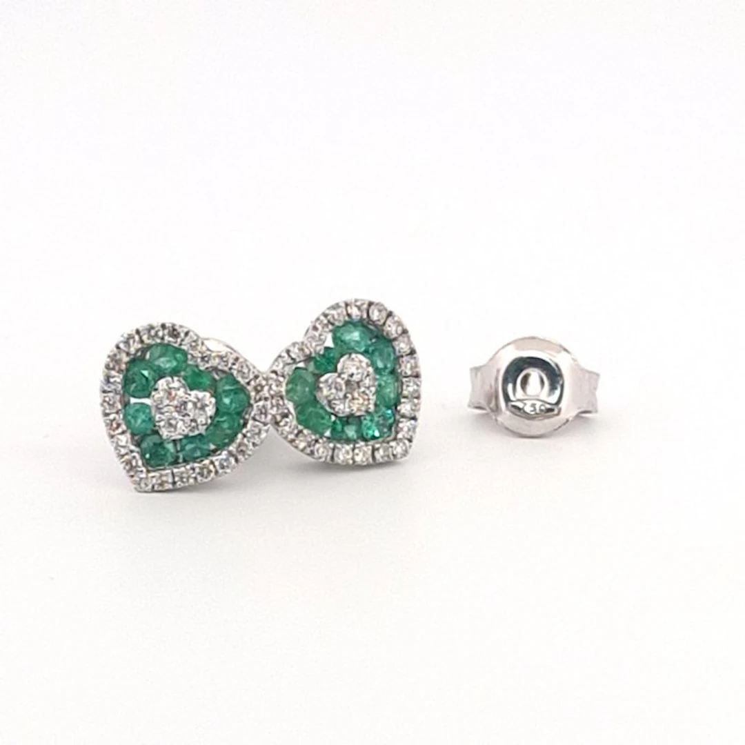 Earrings - 18 kt. White gold Emerald - Diamond - Heart Motif