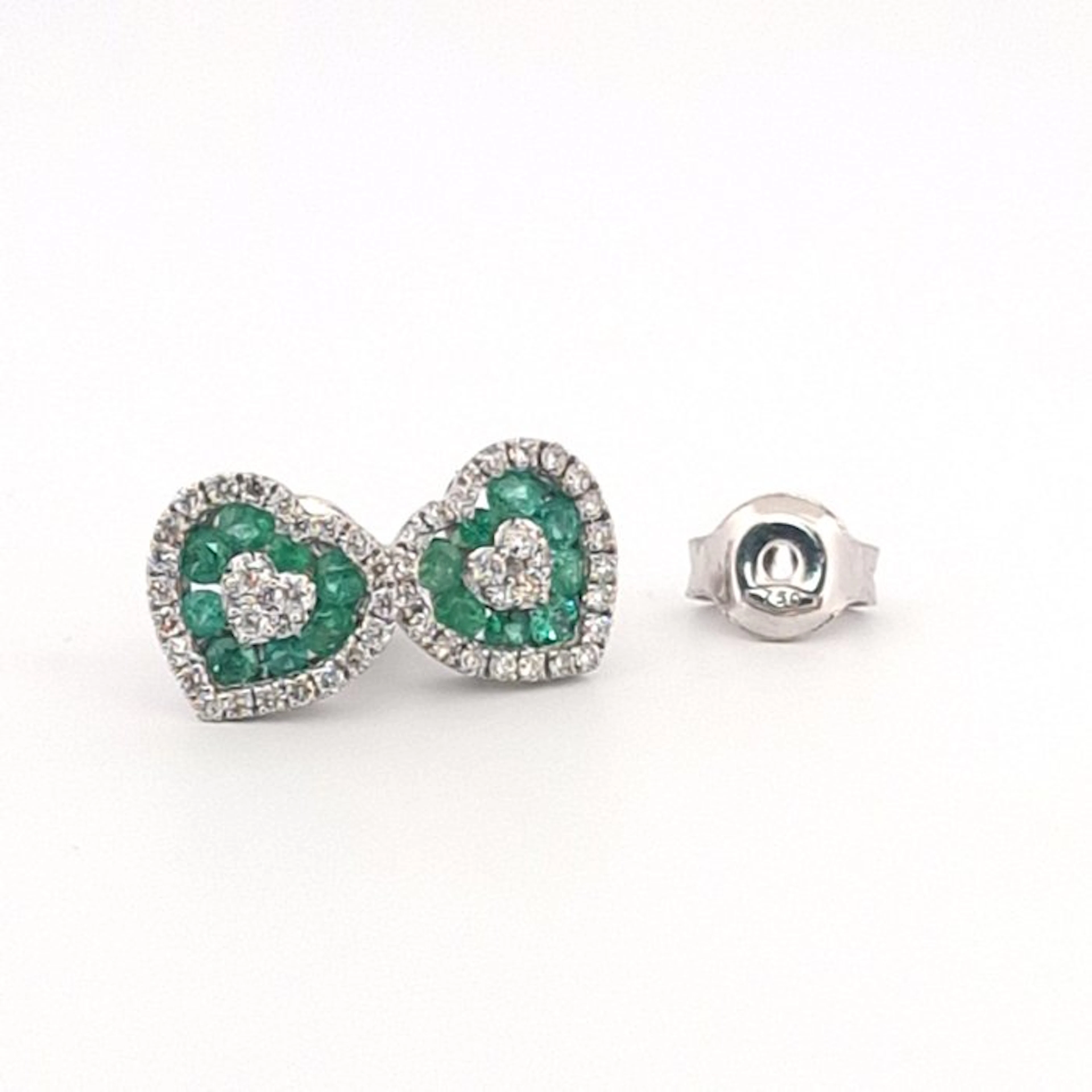 Earrings - 18 kt. White gold Emerald - Diamond - Heart Motif