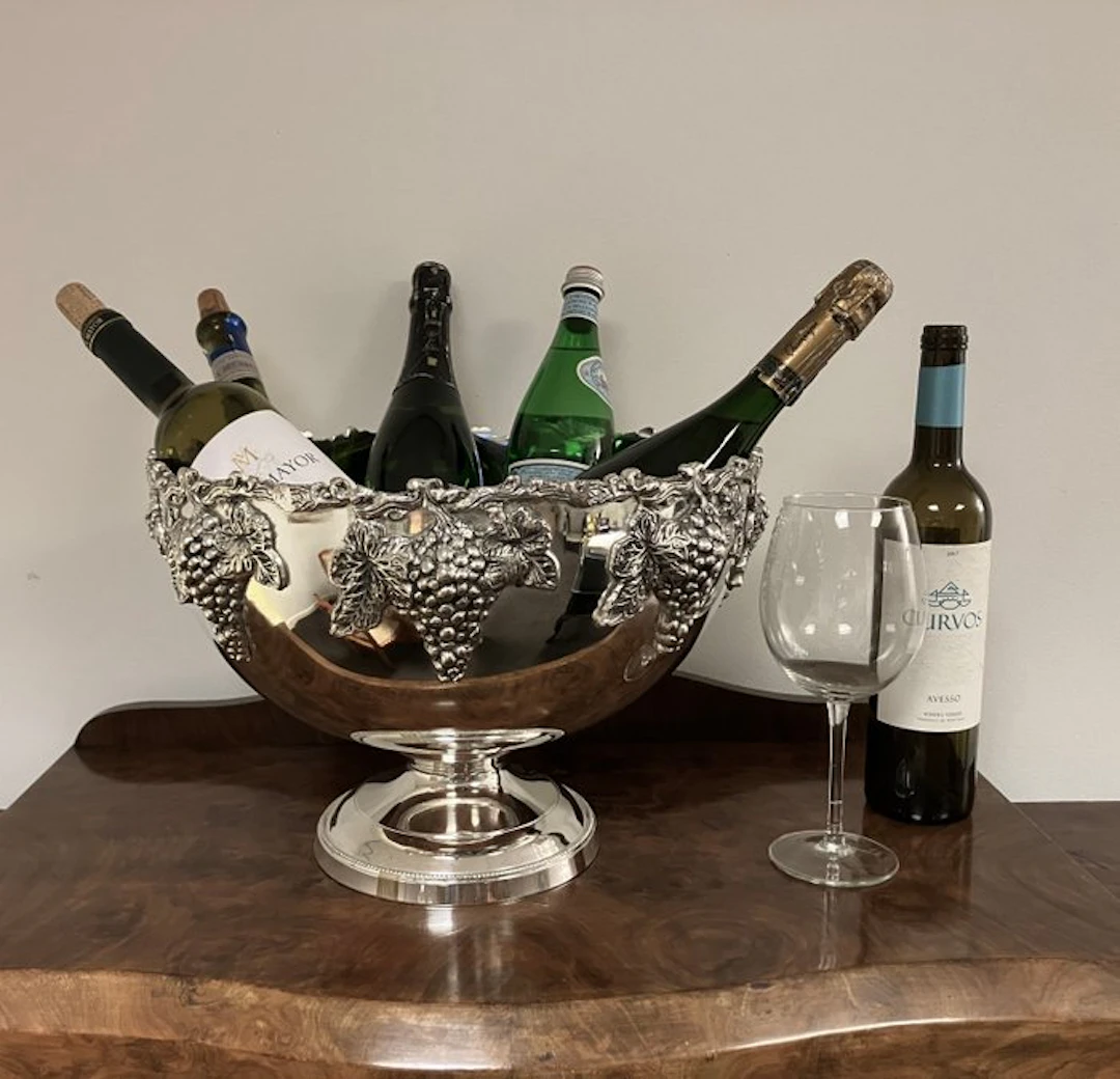 Champagne cooler - Verzilverd - met prachtig decor van druiventrossen