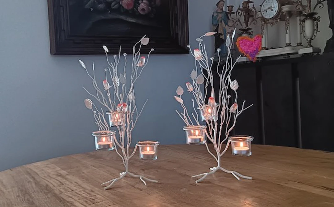 Candleholder (2) - Iron, Glass - candlestick holders