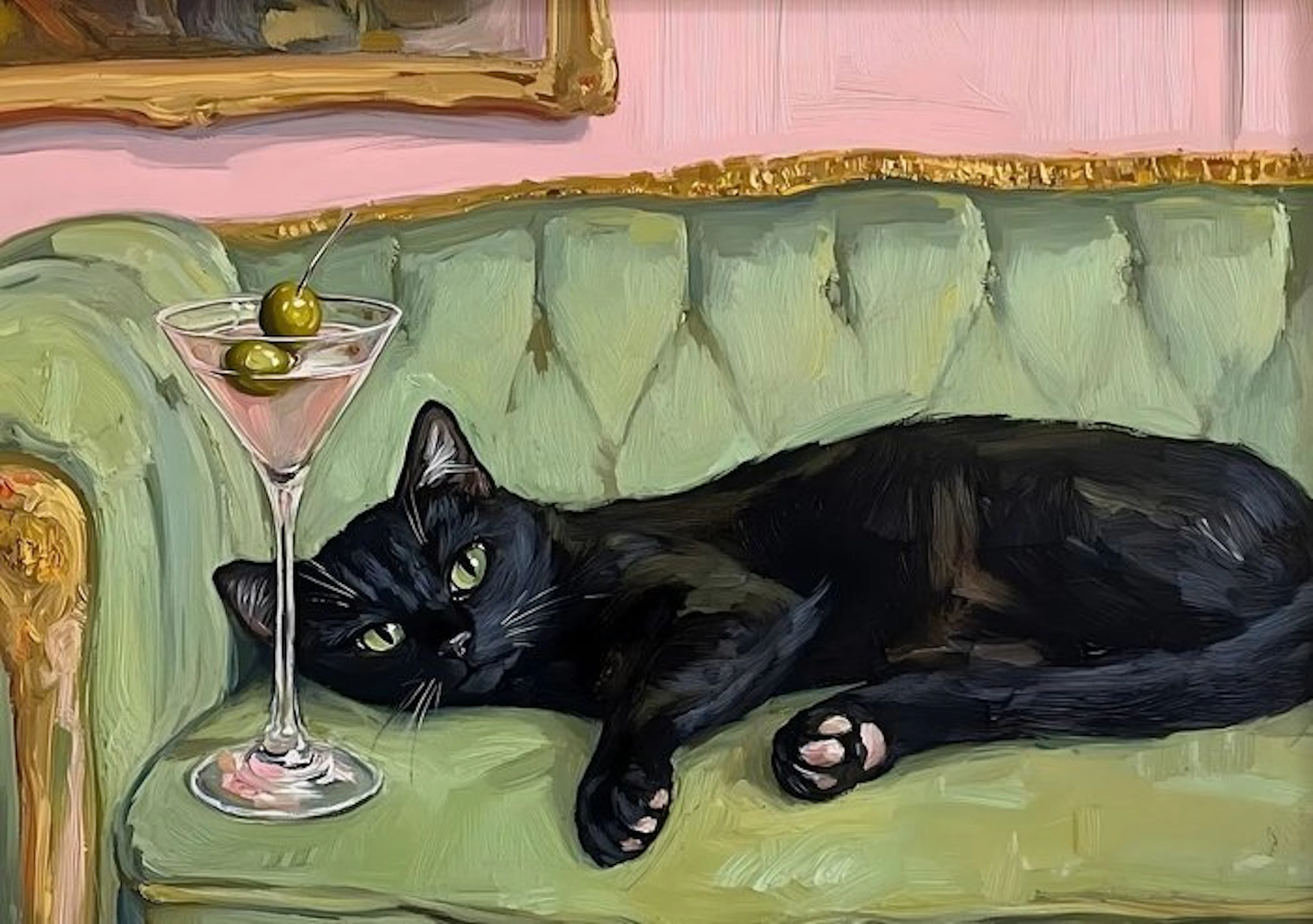 I_KONIQ - Martini stirren not shaked for black cat - oilpaint style