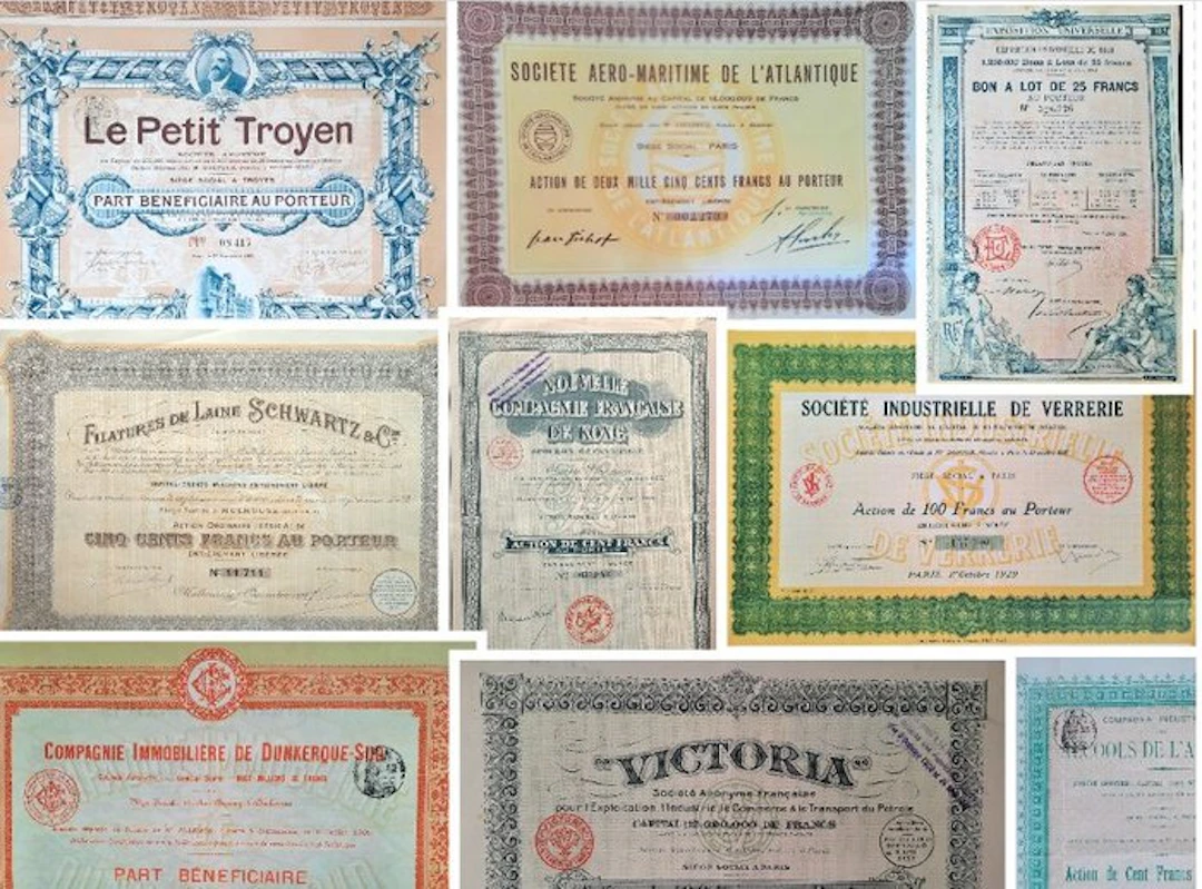 France. 42 verschillende zeer oude Franse effecten (1873...