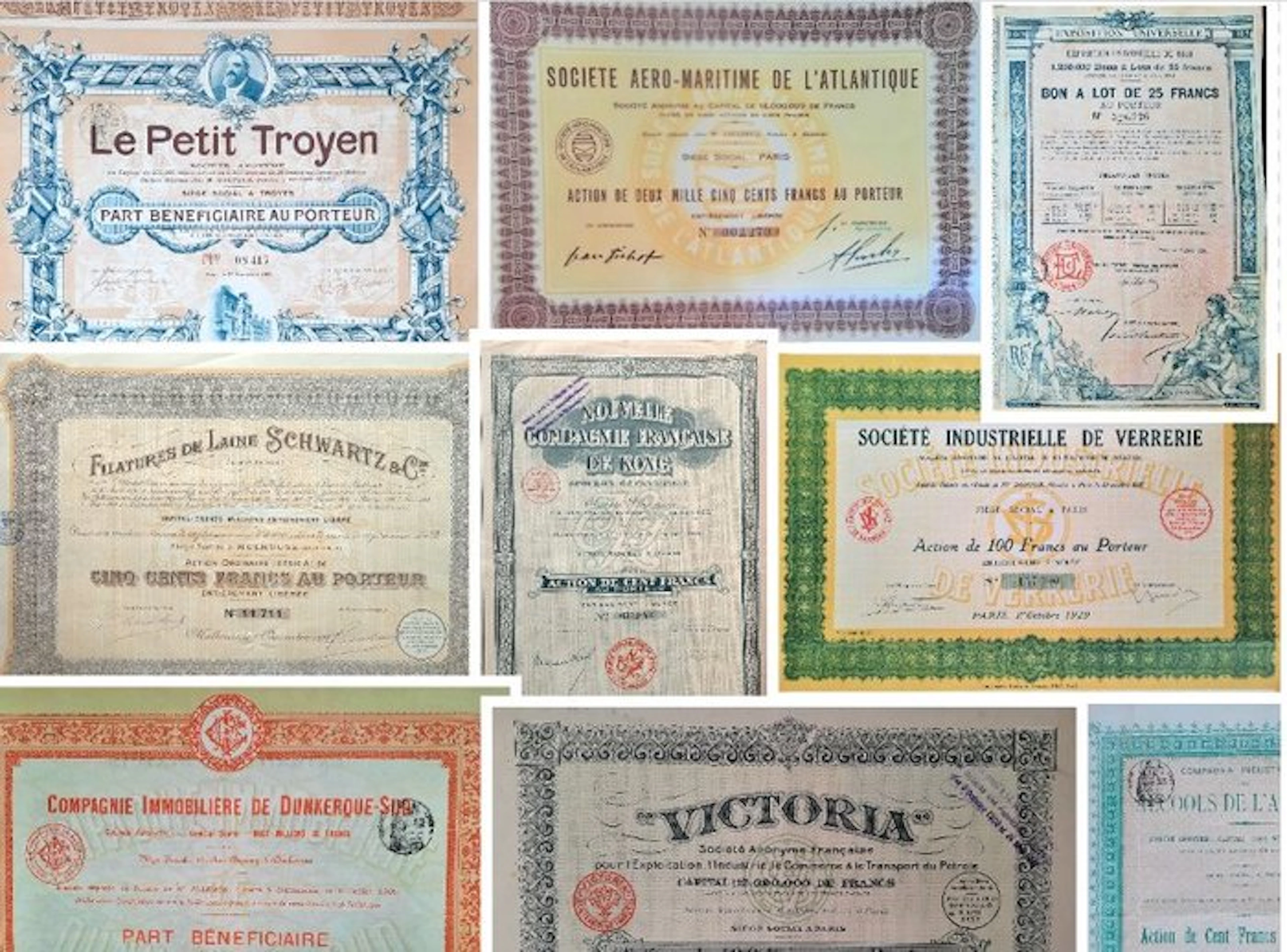 France. 42 verschillende zeer oude Franse effecten (1873...