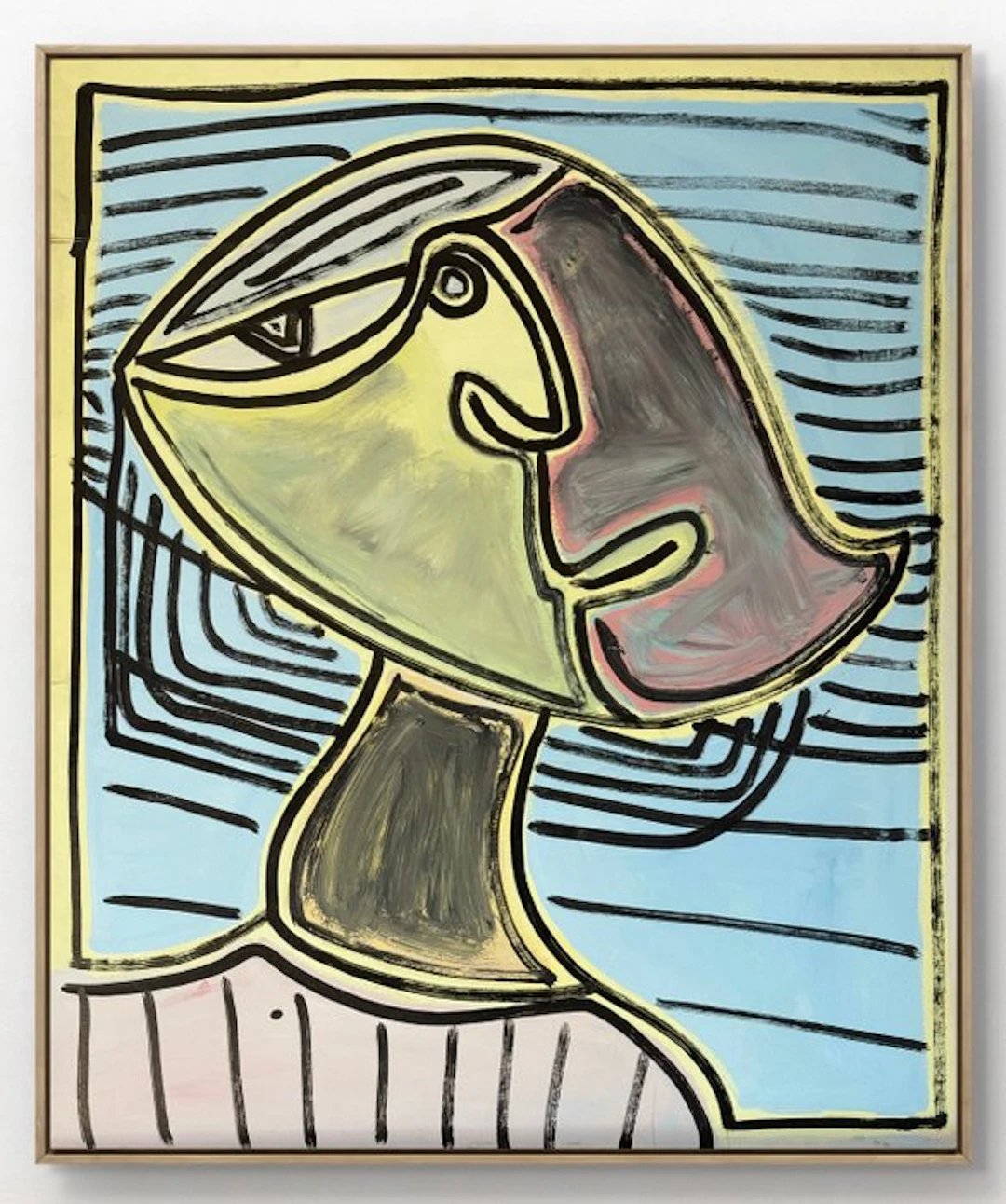 Gundi Falk (1966) - Profil cubiste sur fond bleu – Grande composition XXL
