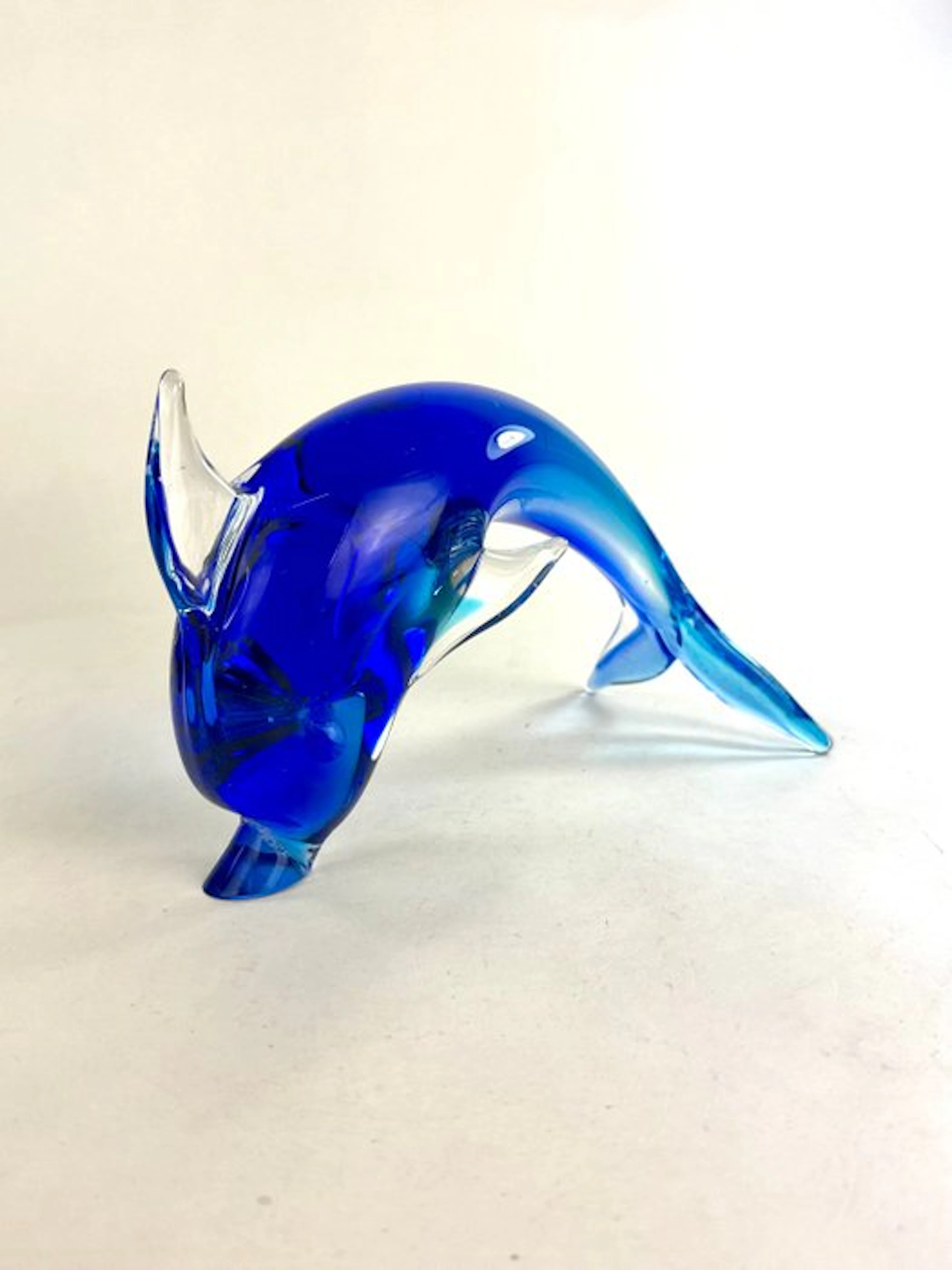 Oball - Sculpture, Delfino Sommerso Blu Acquamarina - 11 cm - Murano glass
