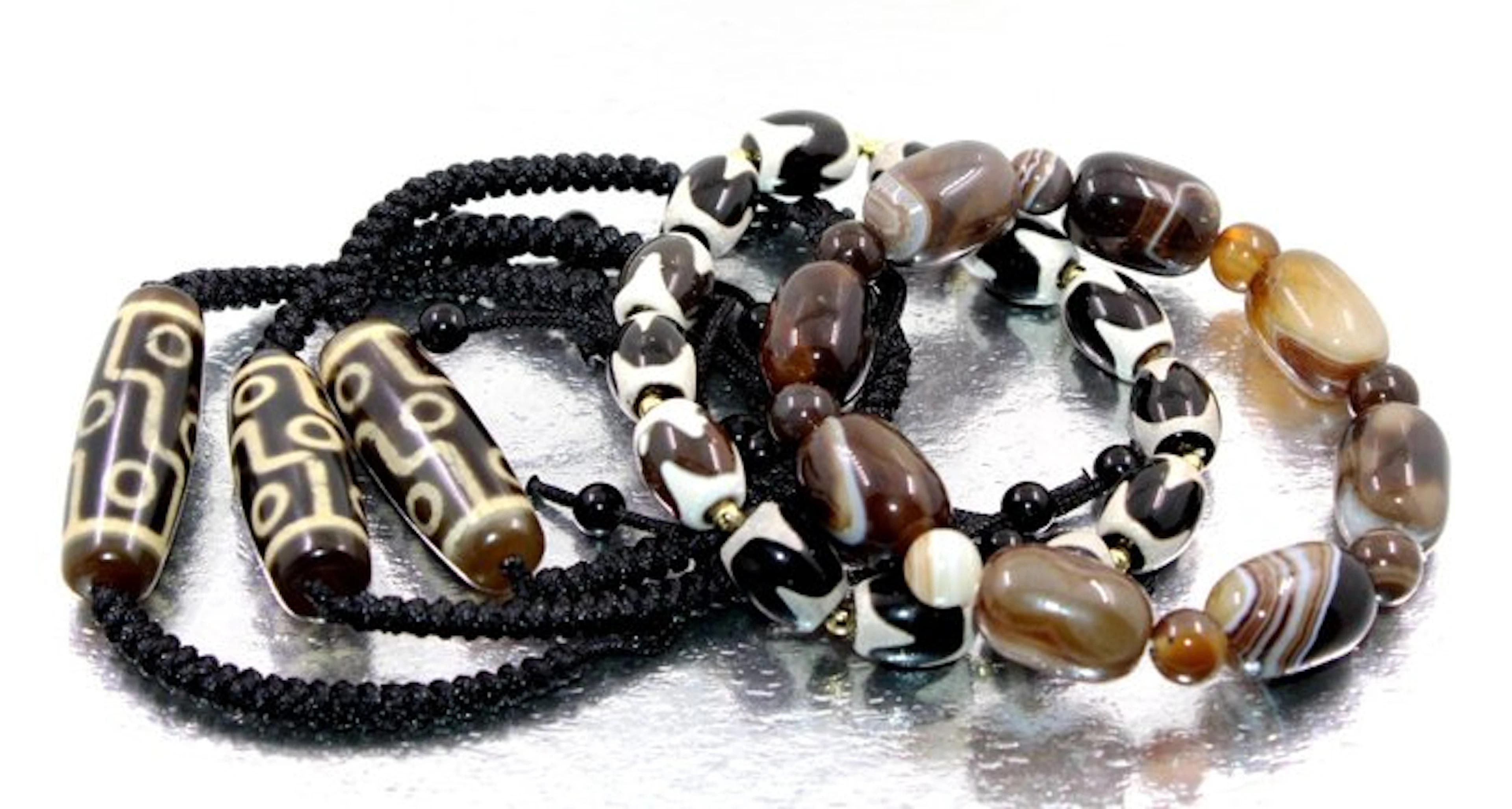 Very Beautiful 5 unisex bracelets natural agate round and...
