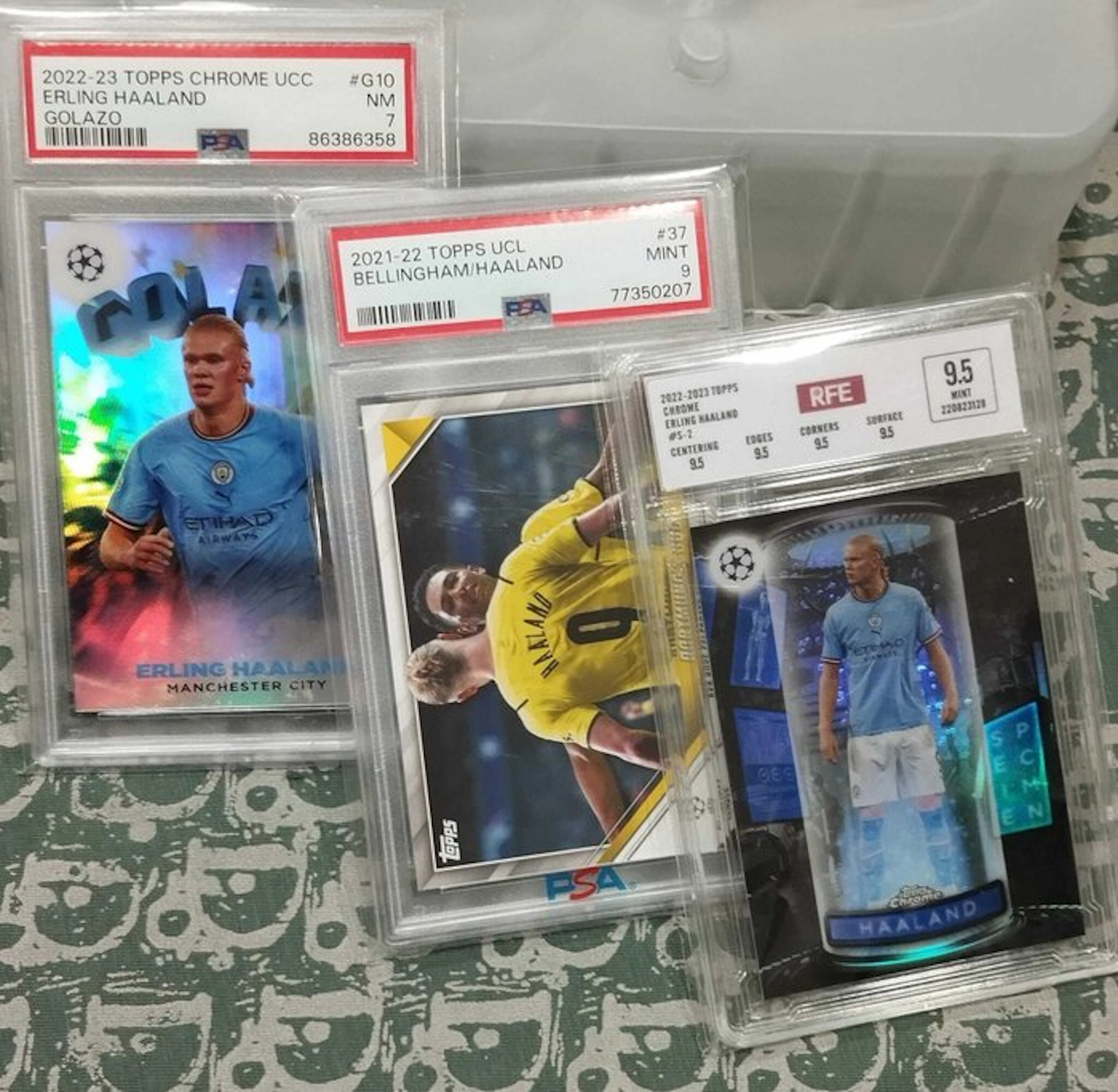 Lotto 3 Carte Erling Haaland Topps Chrome + Bellingham...