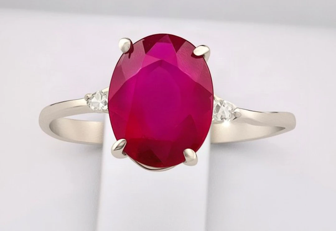 No reserve price - Ring - 18 kt. White gold Ruby - Diamond