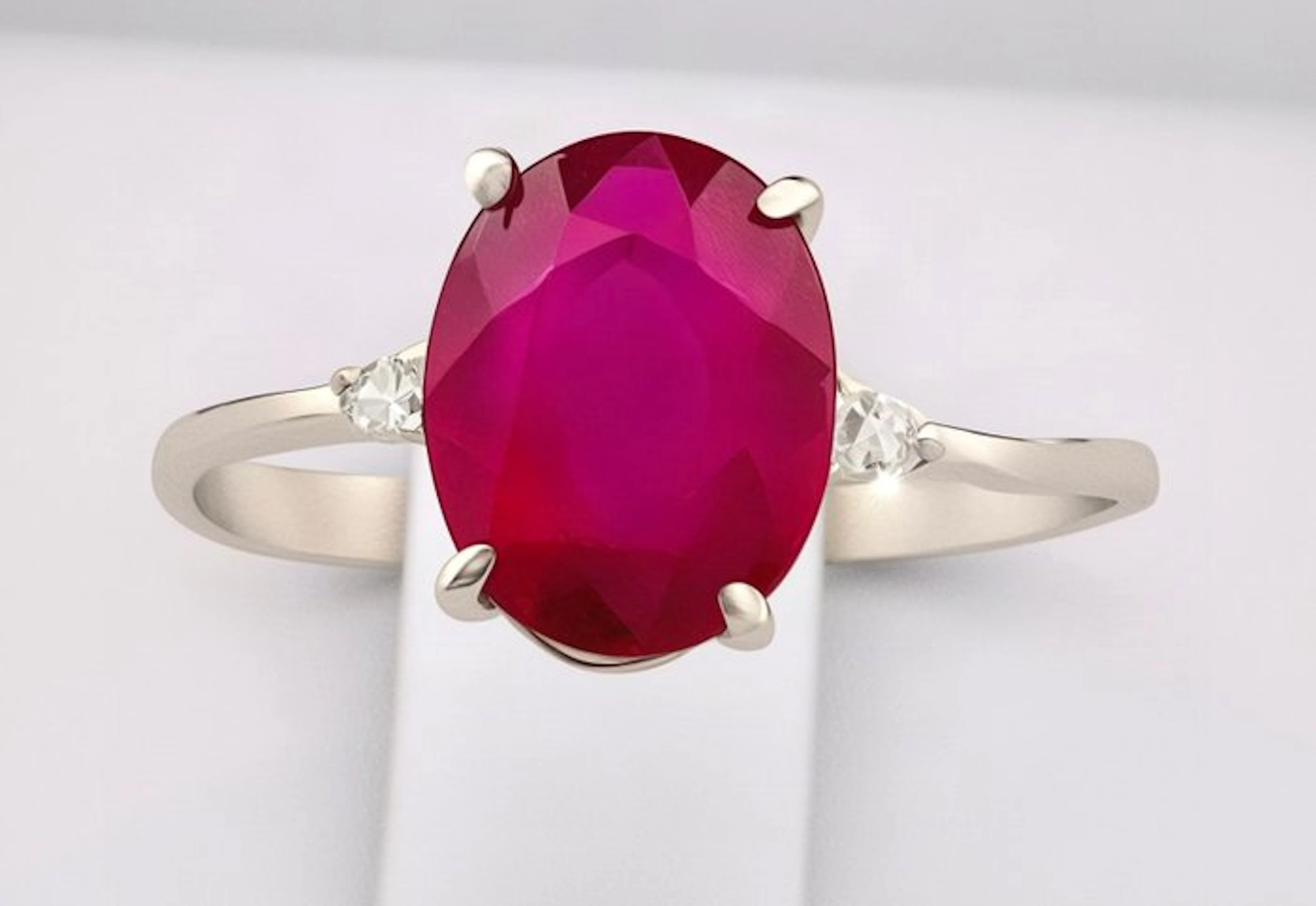 No reserve price - Ring - 18 kt. White gold Ruby - Diamond