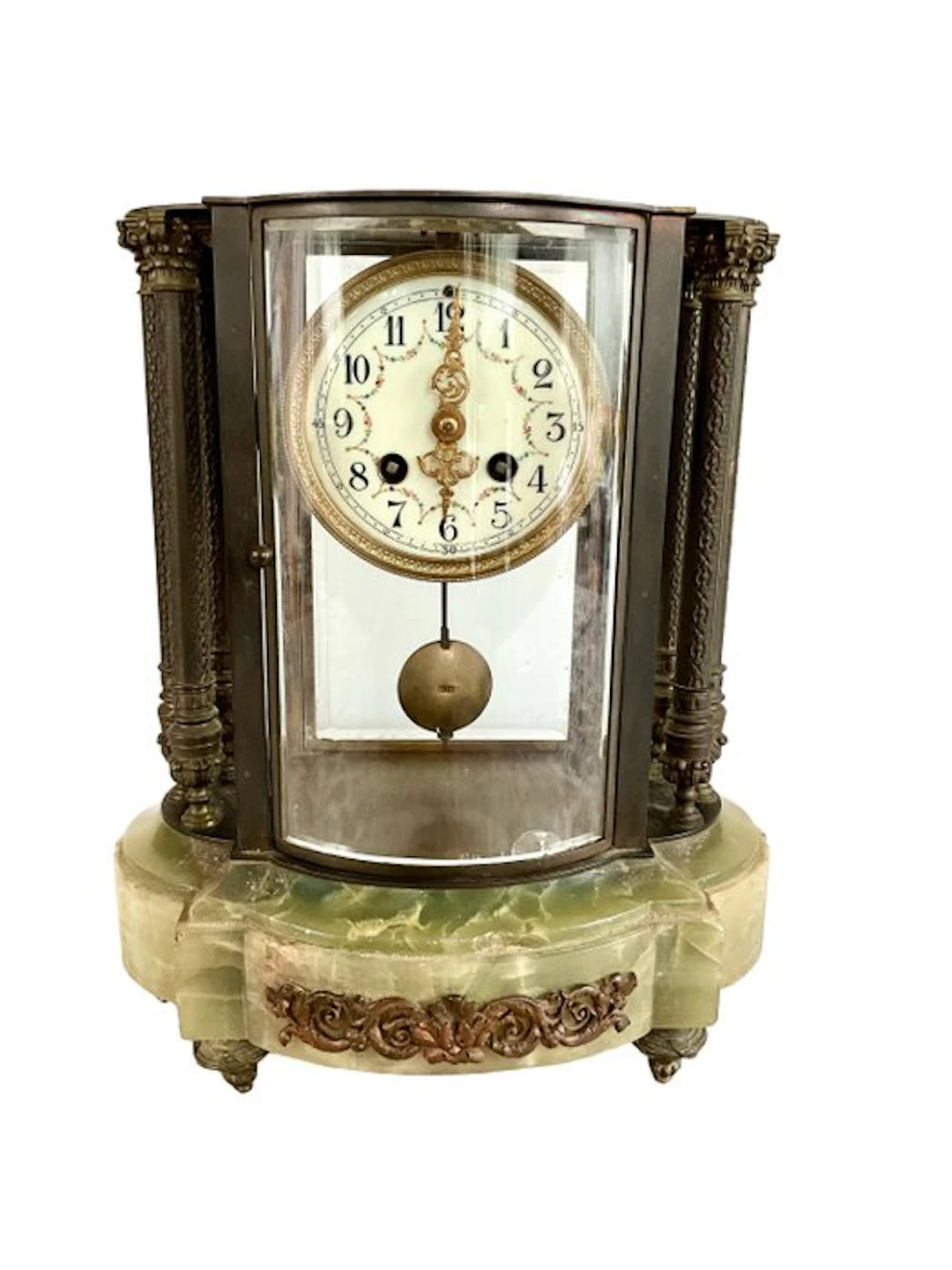 Four-Glass Clock - Marble, Glass, Bronze - 1850-1900 - pendulum cage