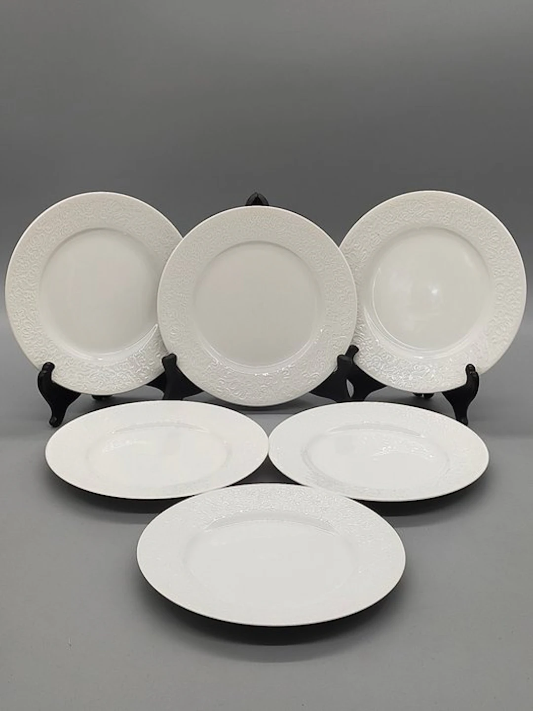 Dinner set - 6er Set Hutschenreuther Teller Weiß Relief Porzellan - Porcelain