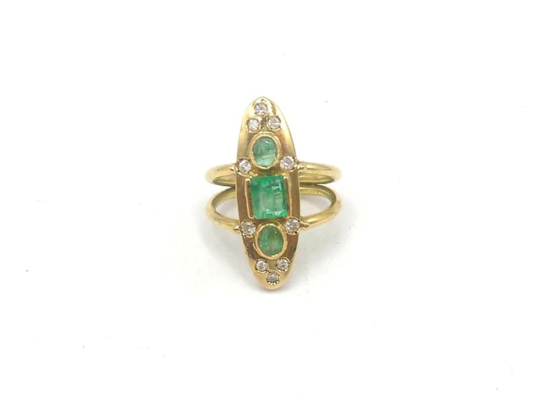 Ring - 18 kt. Yellow gold Emerald - Diamond
