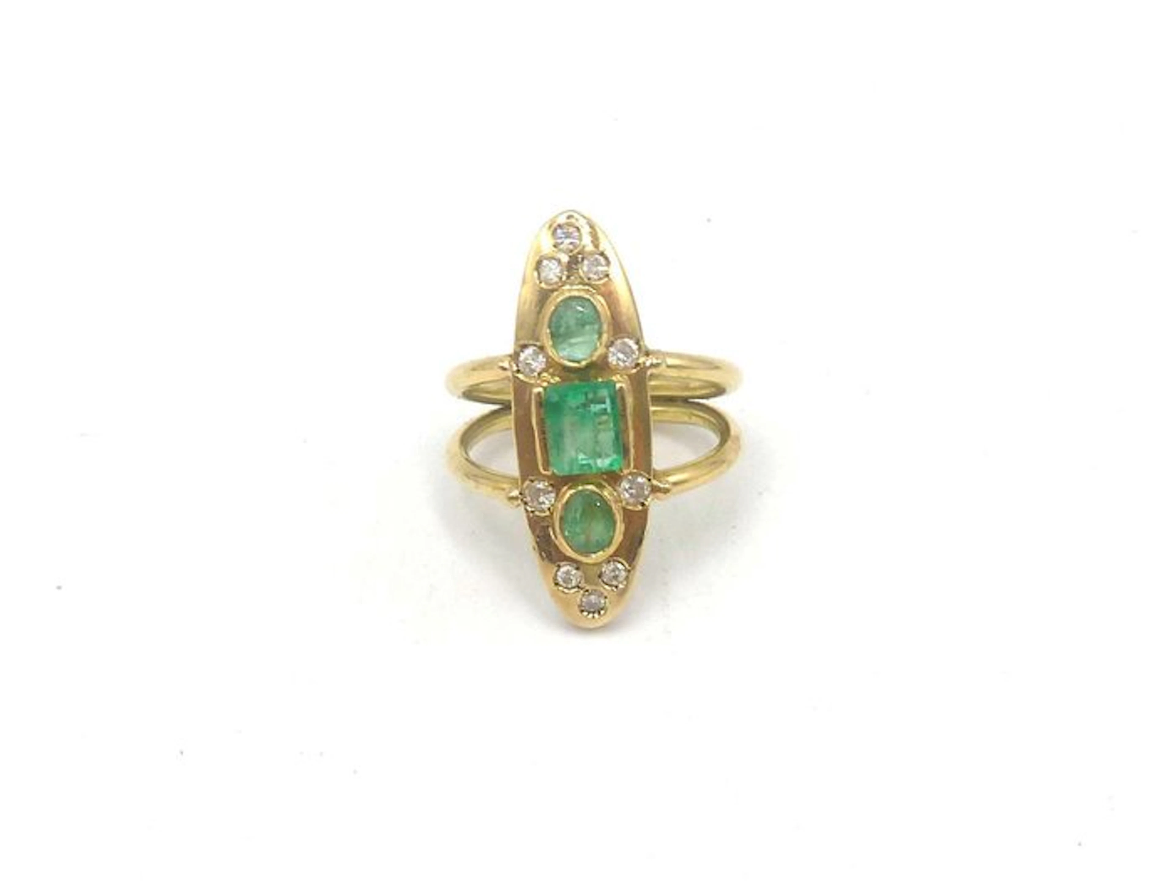 Ring - 18 kt. Yellow gold Emerald - Diamond